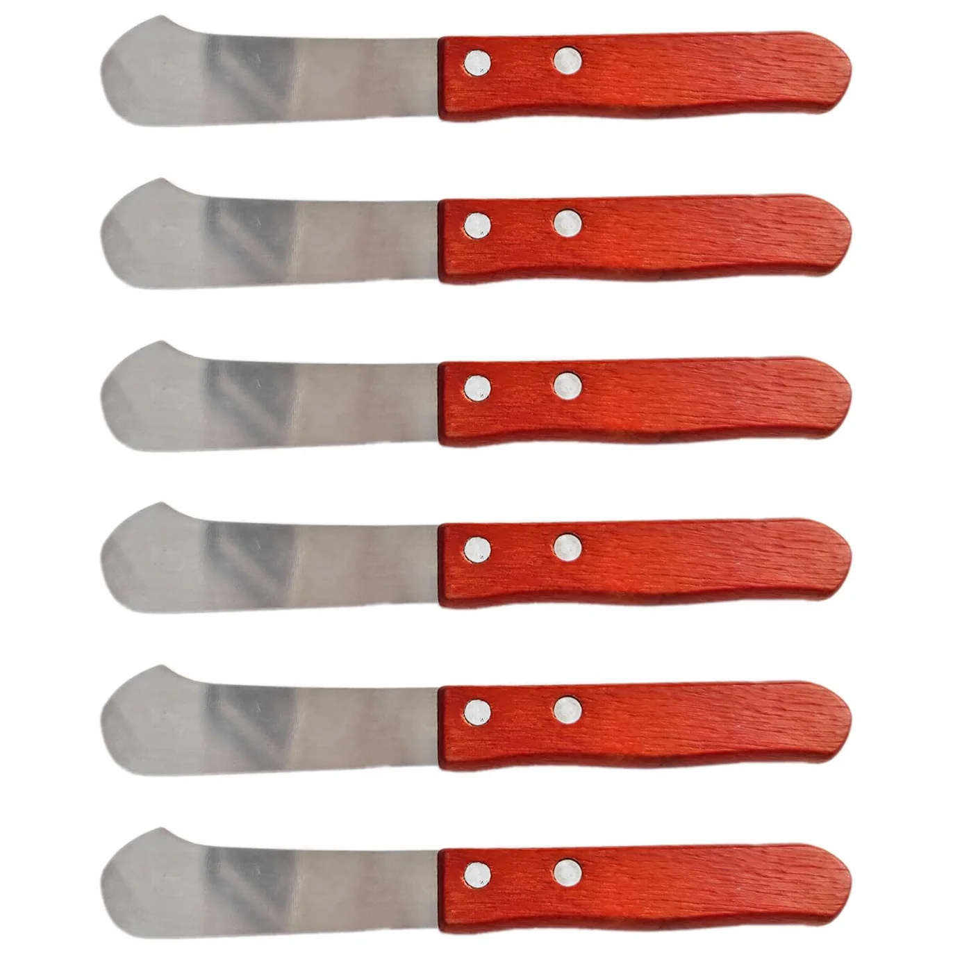 Tradineur - Pack de 6 espátulas de Untar, Hoja de Acero Inoxidable y Mango de Madera, esparcidor de Mantequilla, Cubiertos de Cocina, Apto para lavavajillas - 17 cm