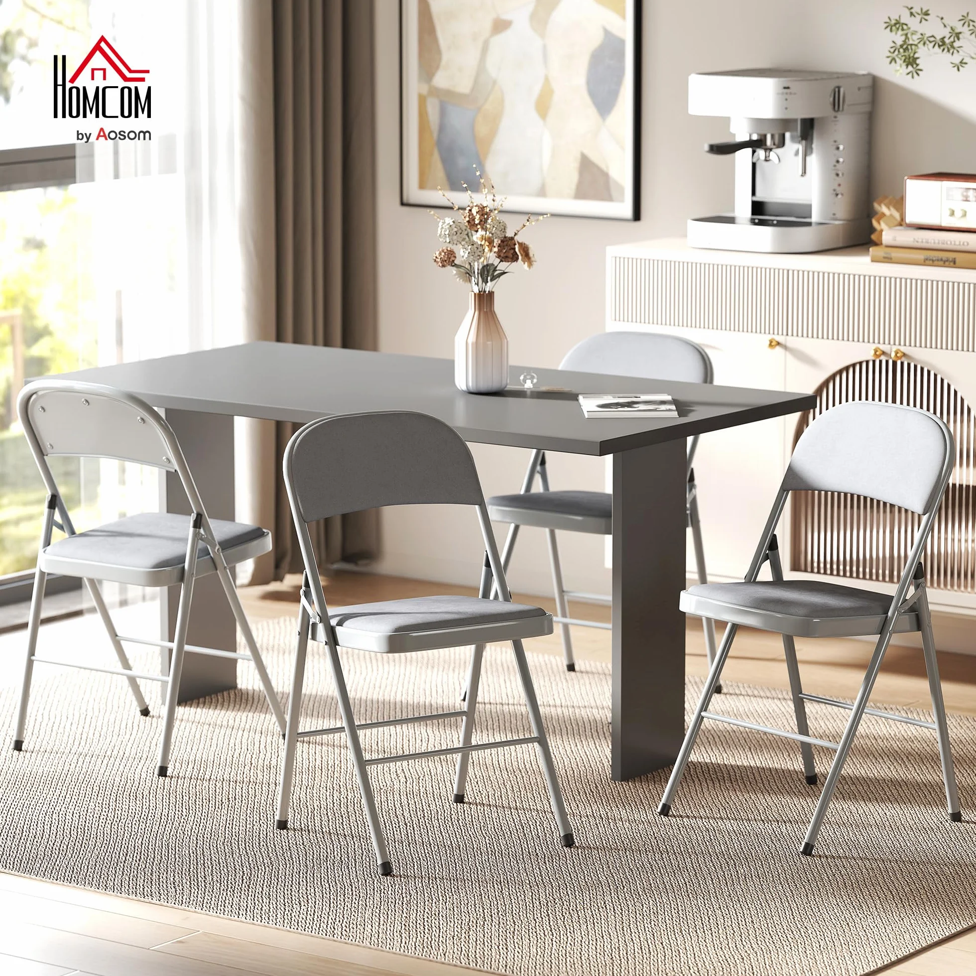 HOMCOM Juego de 4 sillas plegables comedor terciopelo acero 120 kg gris claro