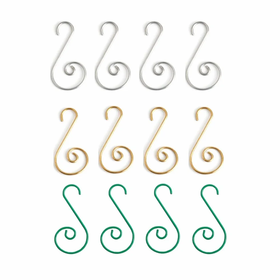 WYAN 120 ganchos para adornos navideños, mini ganchos en forma de S de decoración de metal para decoración del árbol de Navidad (dorado/plateado/verde, 4 × 2 cm / 1,6 × 0,8 pulgadas)