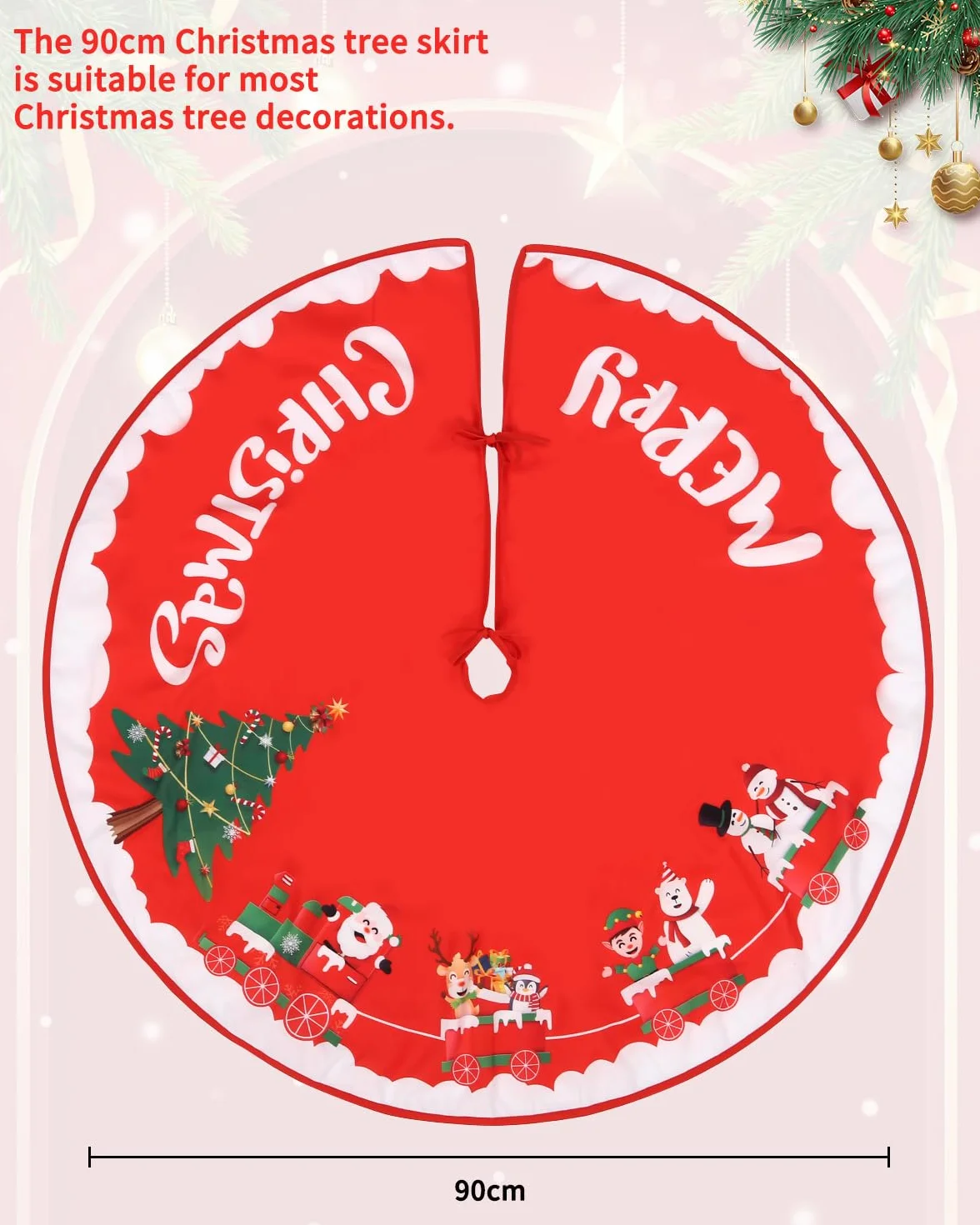 Falda de Árbol de Navidad Rojo 90 cm Circular Cubre Pie Alfombra Navideña con Patrón de Papá Noel