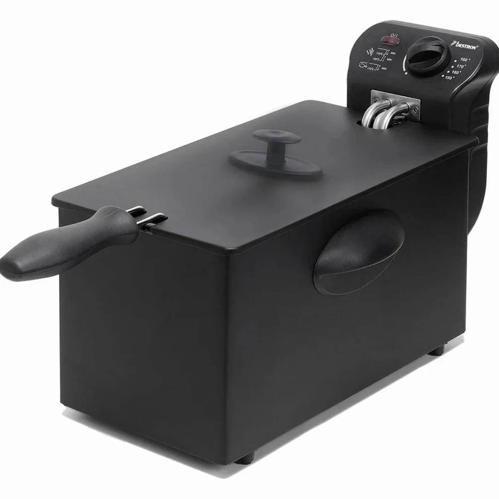 Bestron Freidora de aceite 3,5 litros 2000 vatios control de temperatura zona fría negro