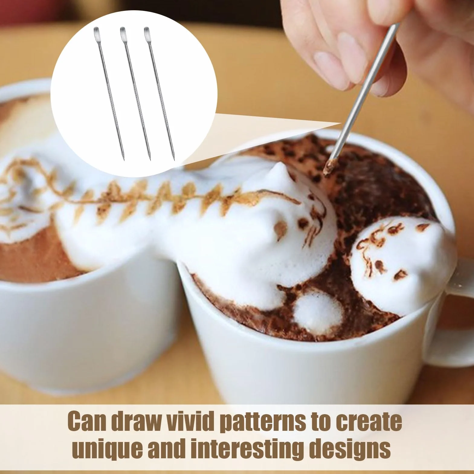 Latte Pen Art Café Spice Pen de acero inoxidable Coffee Fancy Stitch, bolígrafo para decorar capuchino