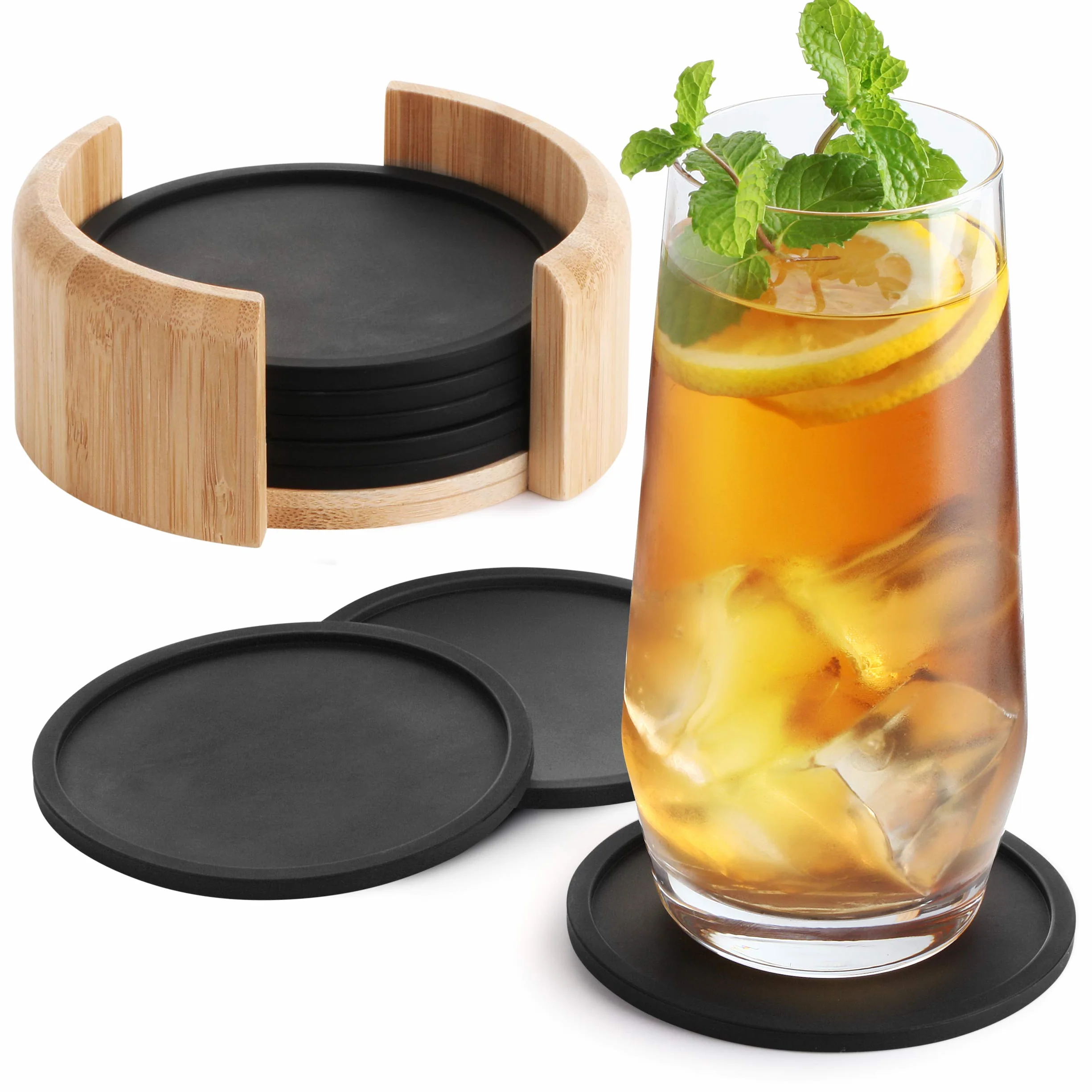 Posavasos de Silicona Redondos Juego de 8 Gris Oscuro para Bebidas