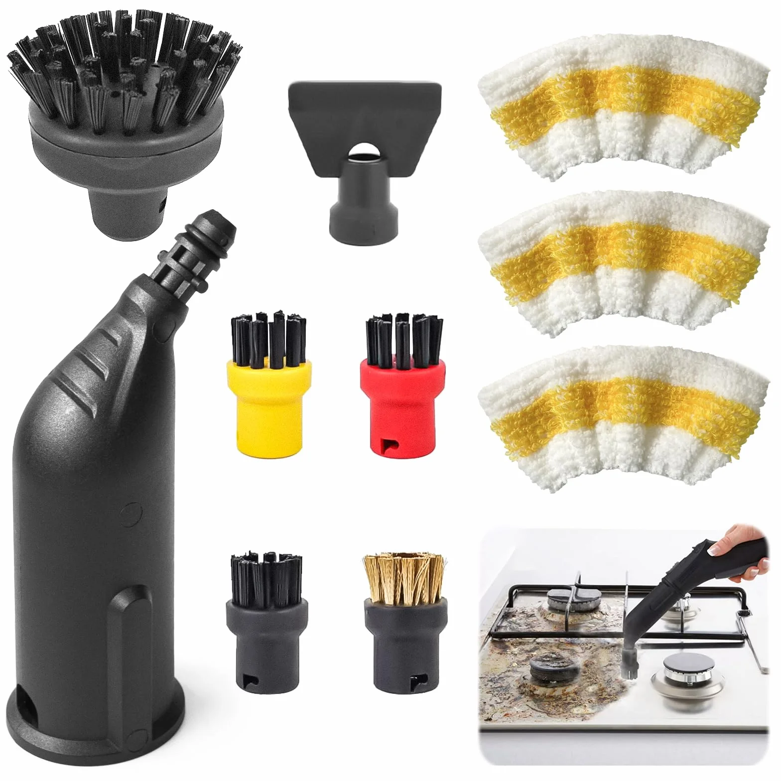 10 piezas accesorios para limpiador de vapor Kärcher Easyfix SC1 SC2 SC3 SC4 SC5 boquilla cepillos redondos juego de paños limpiador de vapor piezas de repuesto