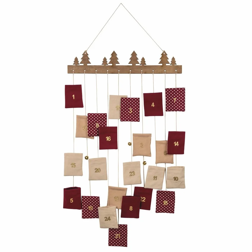 Rayher Calendario de Adviento Navidad números 1-24 con bolsas cuerdas listón madera