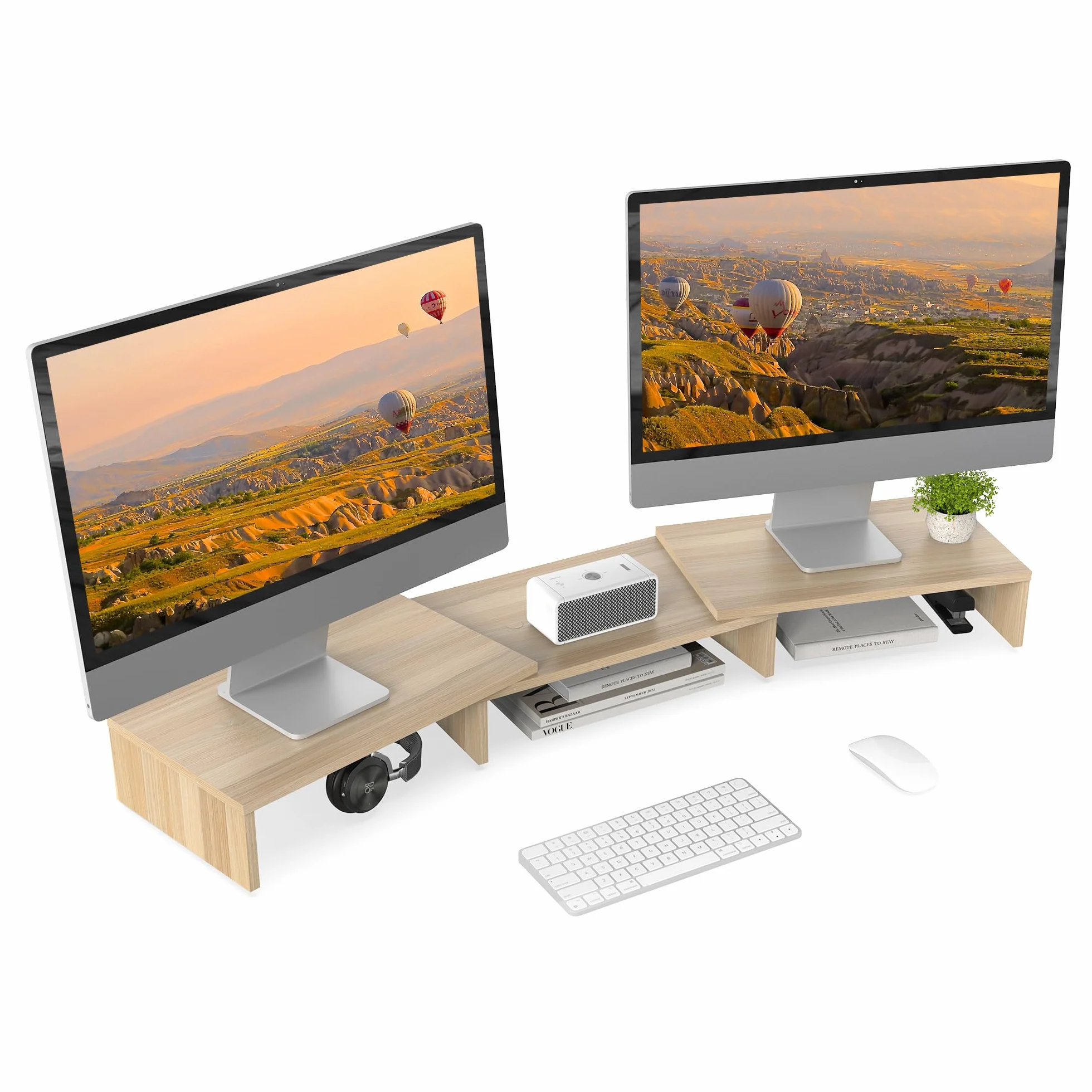 FITUEYES Soporte Monitor Elevador Monitor de Madera con Longitud y Ángulos Ajustables para 2 Monitores 92.5-108 x 23,5 x 10,2cm (Amarillo) DT108006WO