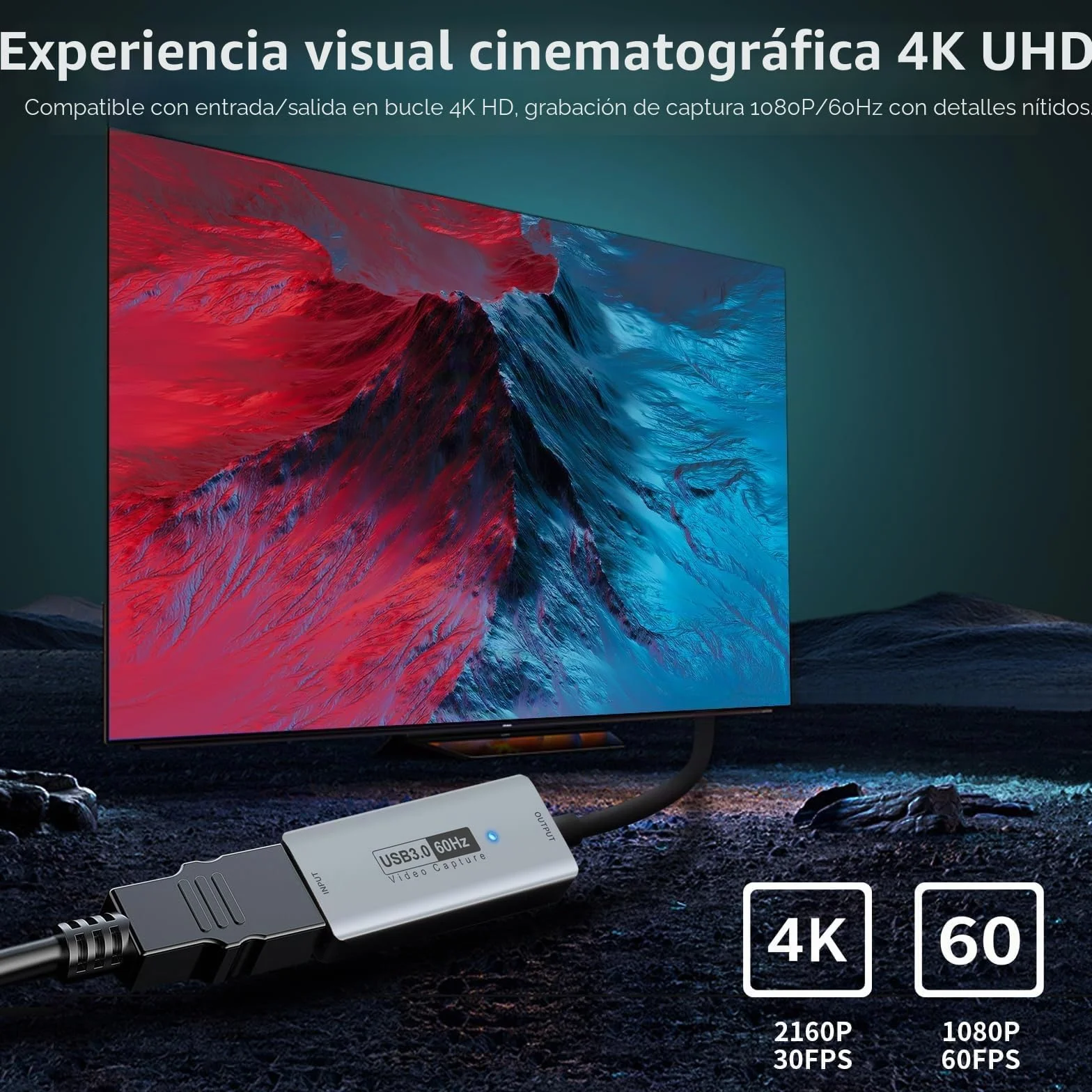 capturadora Video Fulfalic, capturadora 4K HDMI a USB 3.0, Tarjeta de Captura de vídeo de Audio 1080P 60 FPS, para enseñanza, radiodifusión, Juegos, Streaming, videoconferencia