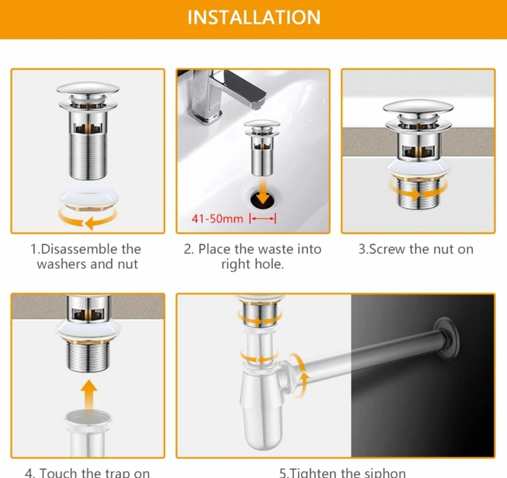 Ibergrif Tapón Pop Up para Lavabo Válvula Click Clack con Rebosadero Latón Cromado Ajuste Universal 41-50 mm