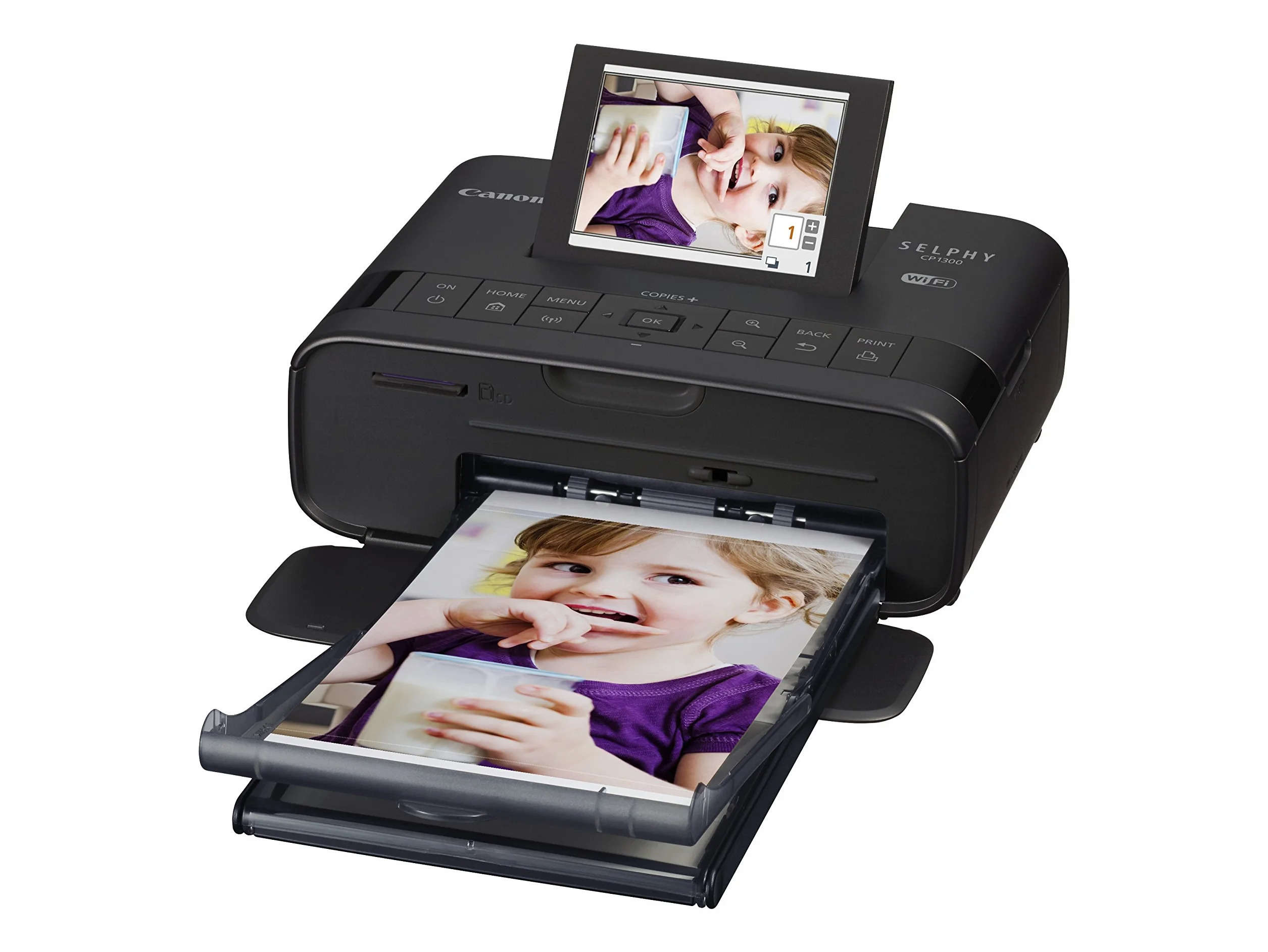 Canon Selphy CP1300, Impresora Fotográfica Inalámbrica (Apple AirPrint, Mopria, Pantalla Abatible de 8.1 cm, Tintas de 3 Colores, 300 x 300 ppp), Wifi, USB, Negro