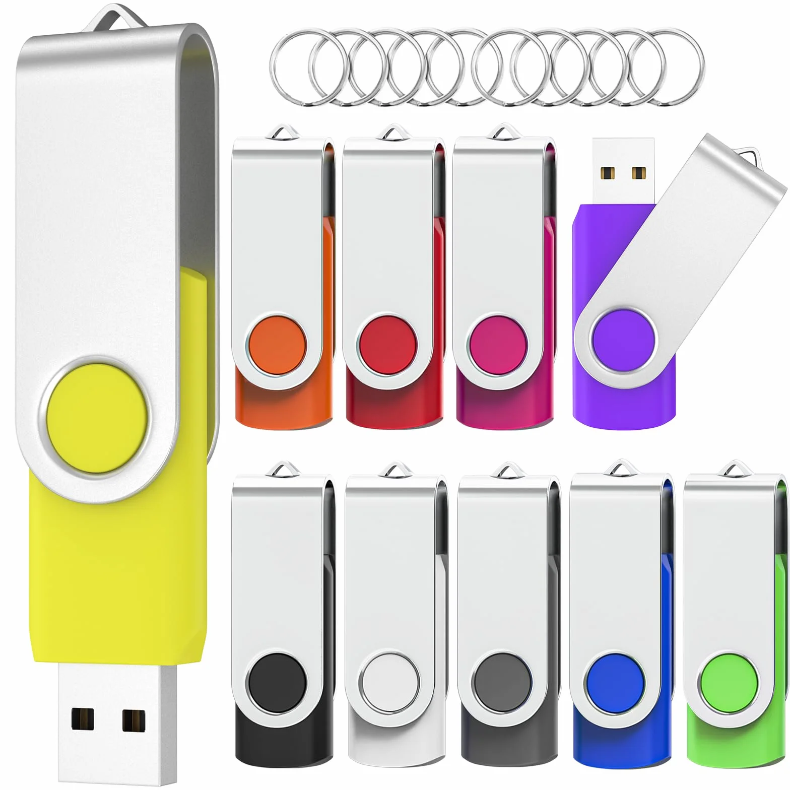 Pendrive 1GB 10 Piezas,Wooolken Memorias USB 1GB 2.0 Giratoria Diseño Pen Drive Almacenamiento Externo de Datos con indicador LED(10 Colores)