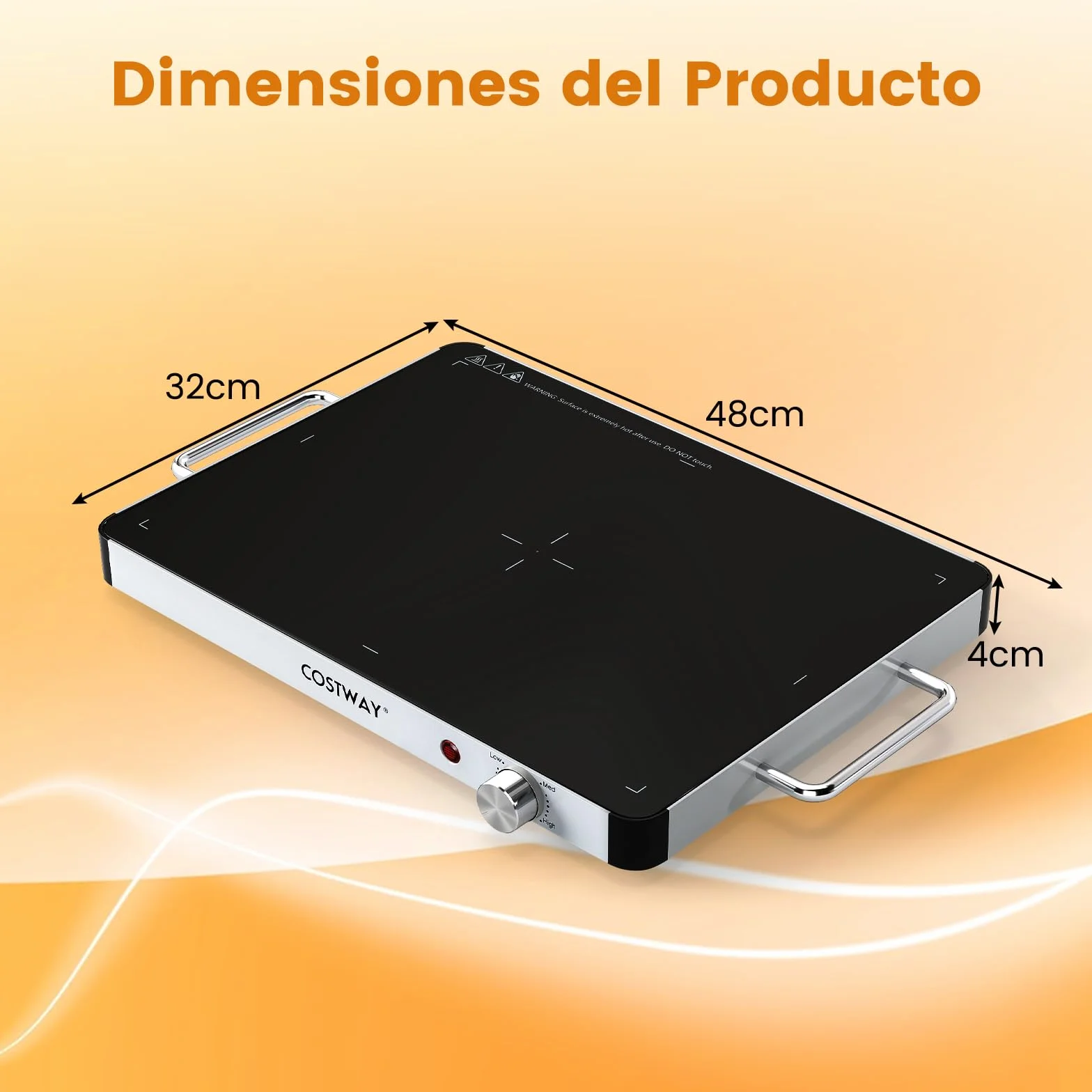 GOPLUS Bandeja de Calentamiento para Alimentos 300W 48x32 cm Vidrio Templado Temperatura Ajustable 3 Niveles