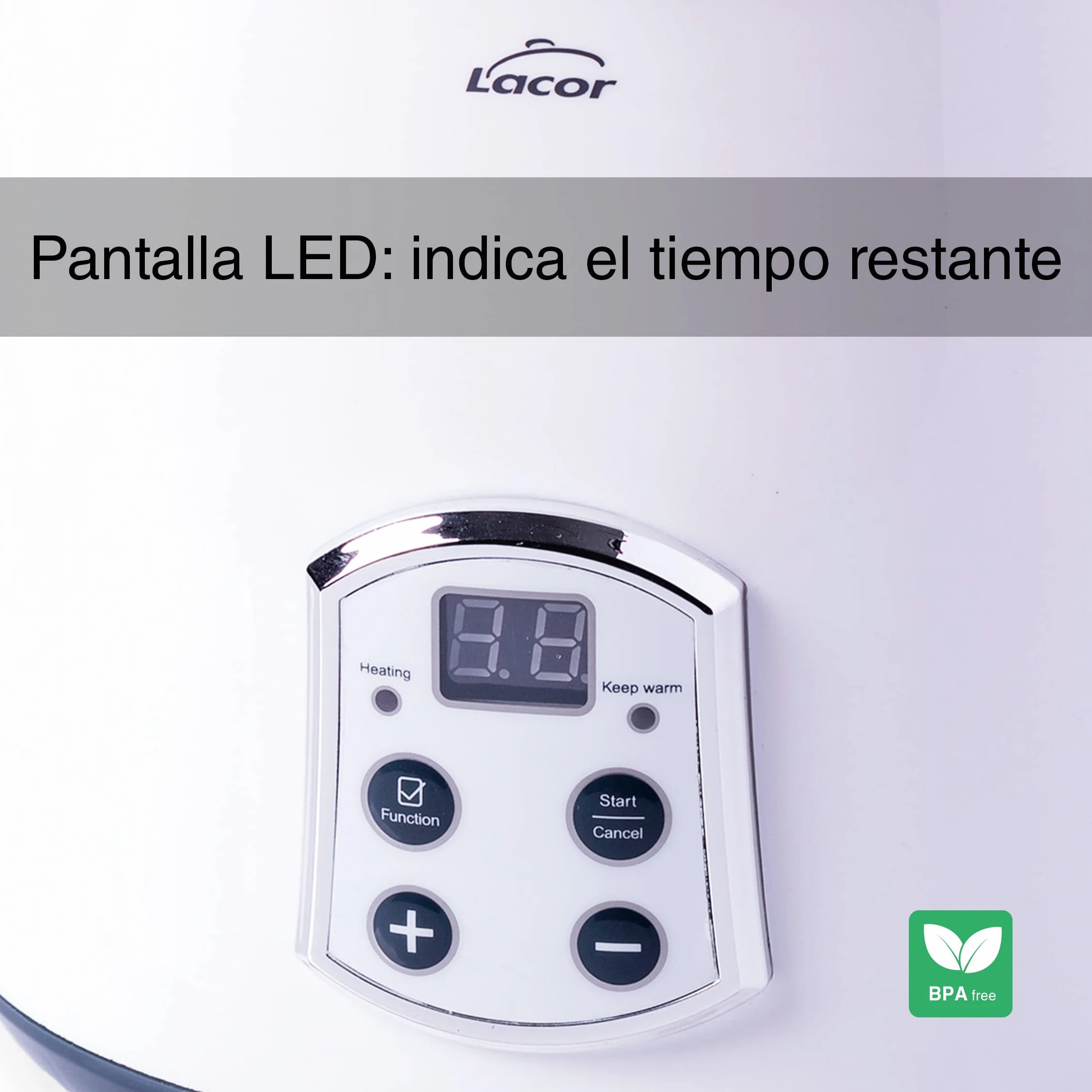Lacor Yogurtera Maxi supersilenciosa 2L Temporizador 48h Pantalla LED Ø20x23cm Blanco