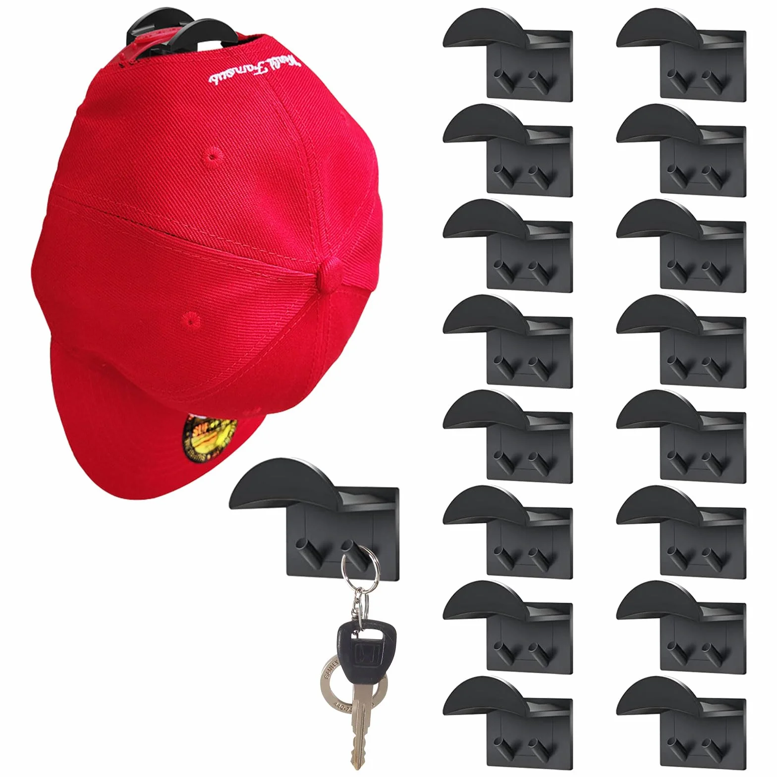 Paquete de 16 Colgador para Sombreros de Pared, Béisbol Organizador sin Perforación, Autoadhesivos Montado para Organizadores de Gorra para Gorras de Béisbol para Armarios Dormitorio - Negro