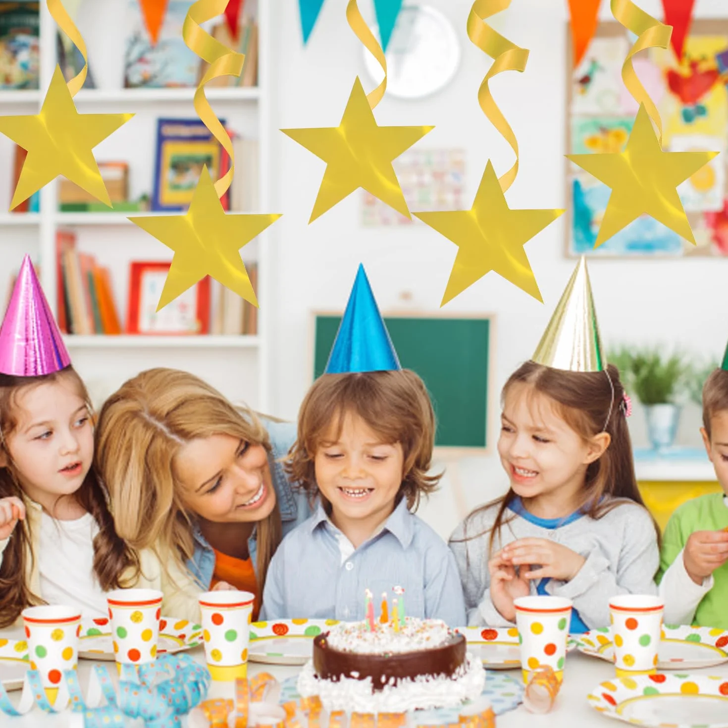 50 Estrellas Doradas de Cinco Puntas Decoraciones Papel Cartón Accesorios Fiesta