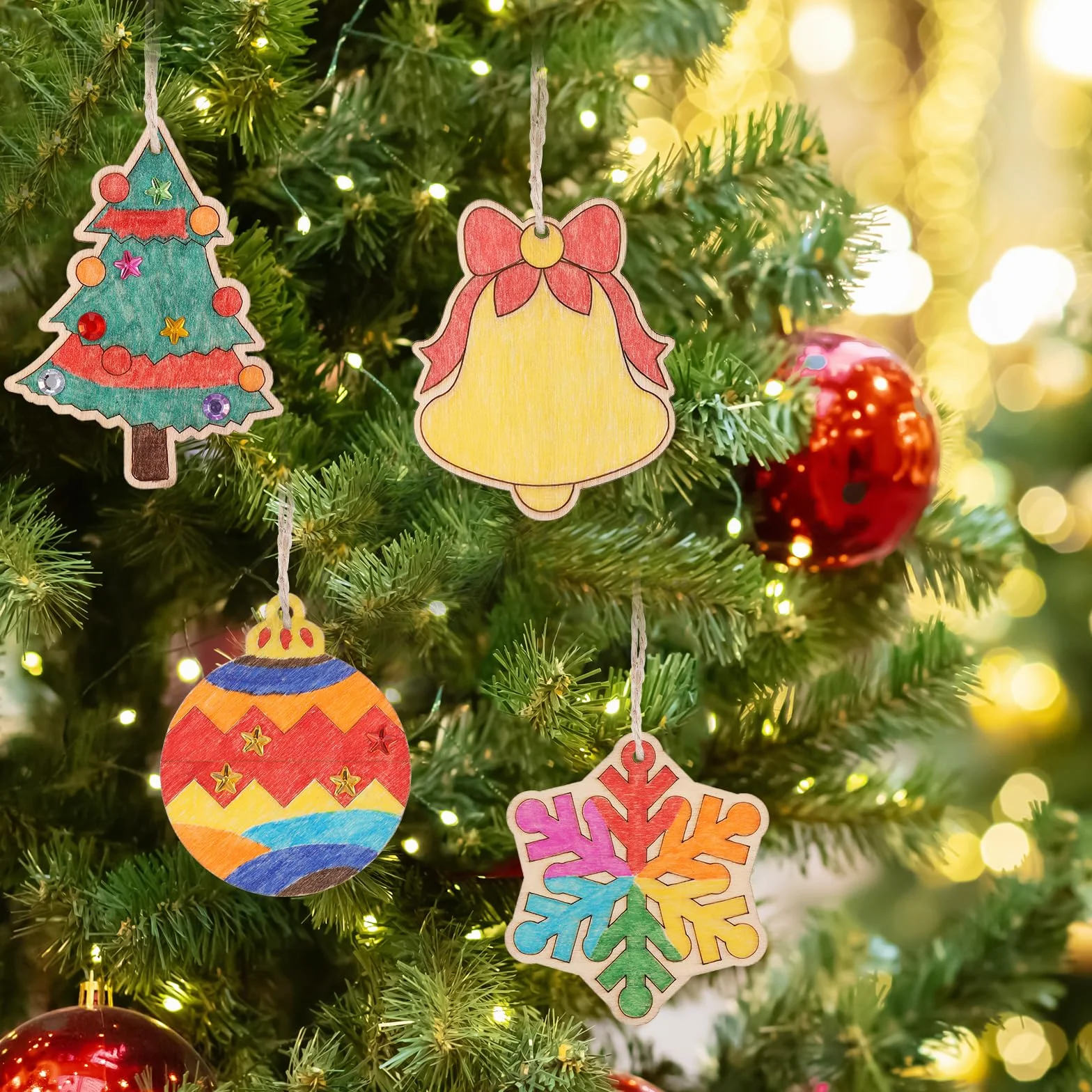Adornos Navidad Madera 416Pc Decoracion Navidad Artesanía DIY Colgantes Arbol