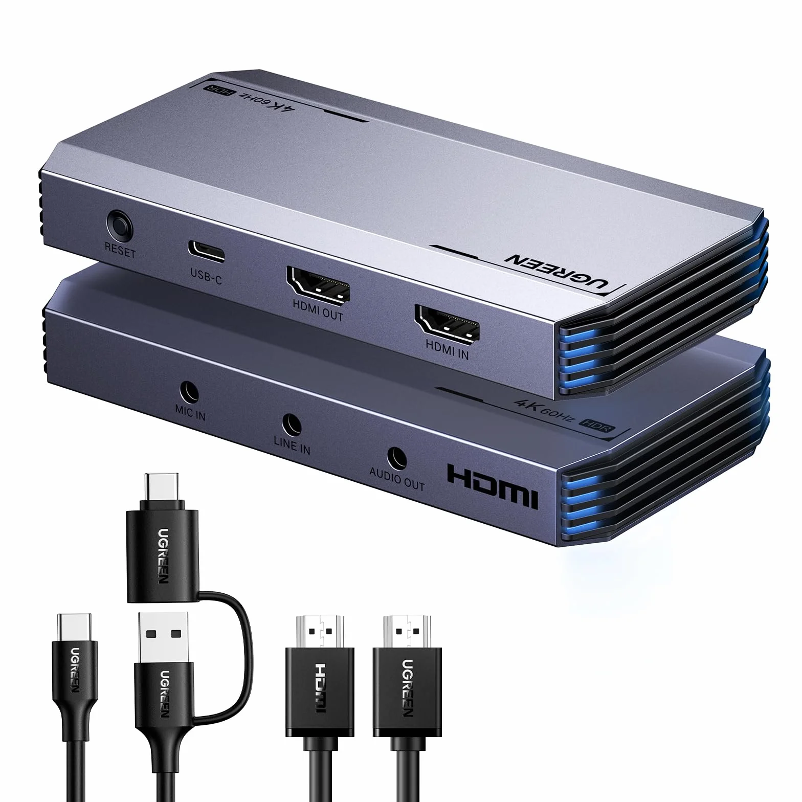 UGREEN Tarjeta de Captura Video HDMI USB 3.0 4K60Hz / 2K144Hz HDR VRR Tarjetas de Adquisición Grabación Streaming Jack 3.5mm Micrófono Auricular Compatible con iPad Switch PS5 Xbox PC Mac