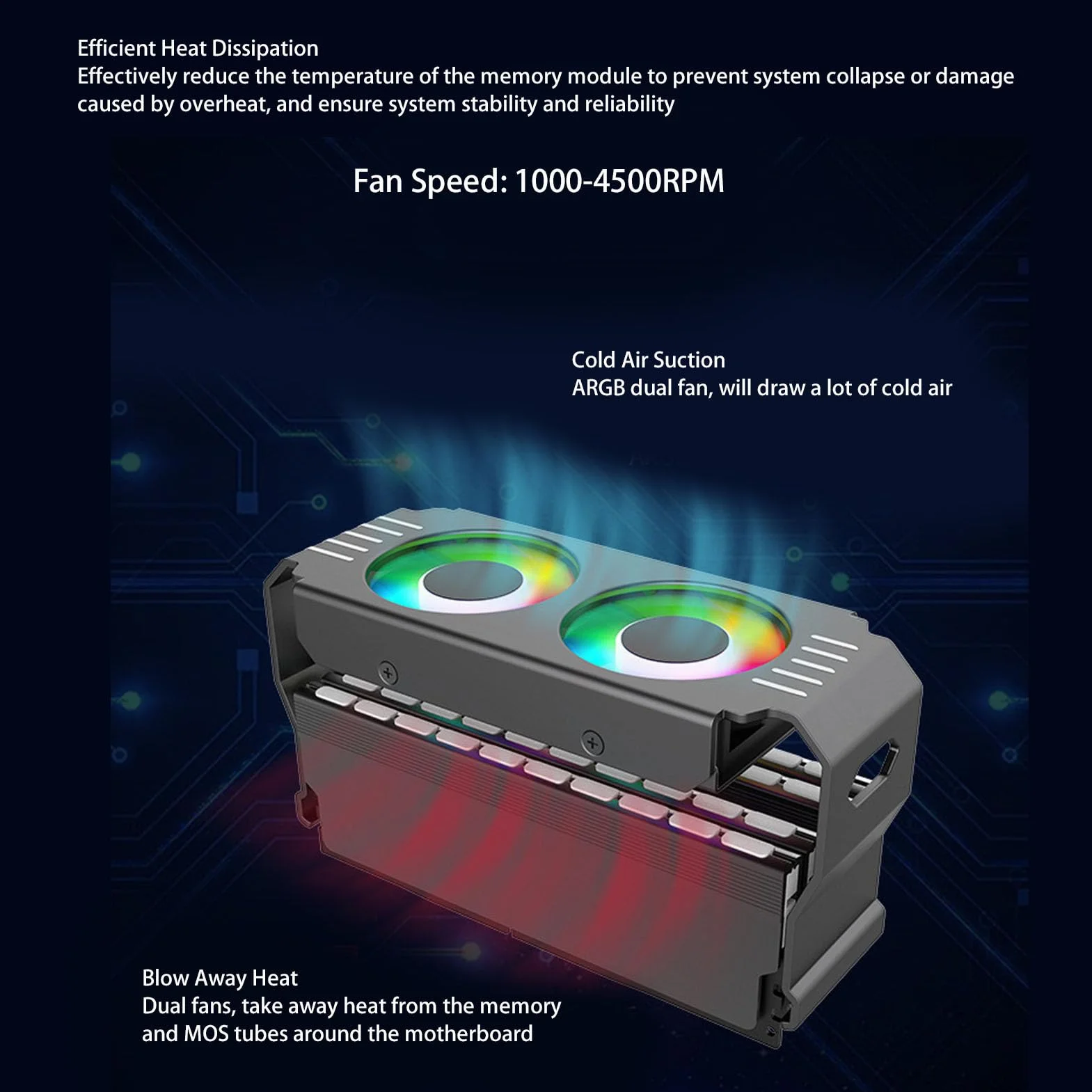 ARGB DDR - Enfriador de memoria, radiador de memoria de computadora, ventilador de control de temperatura PWM para DDR DDR2 DDR3 DDR4 DDR5 (negro)