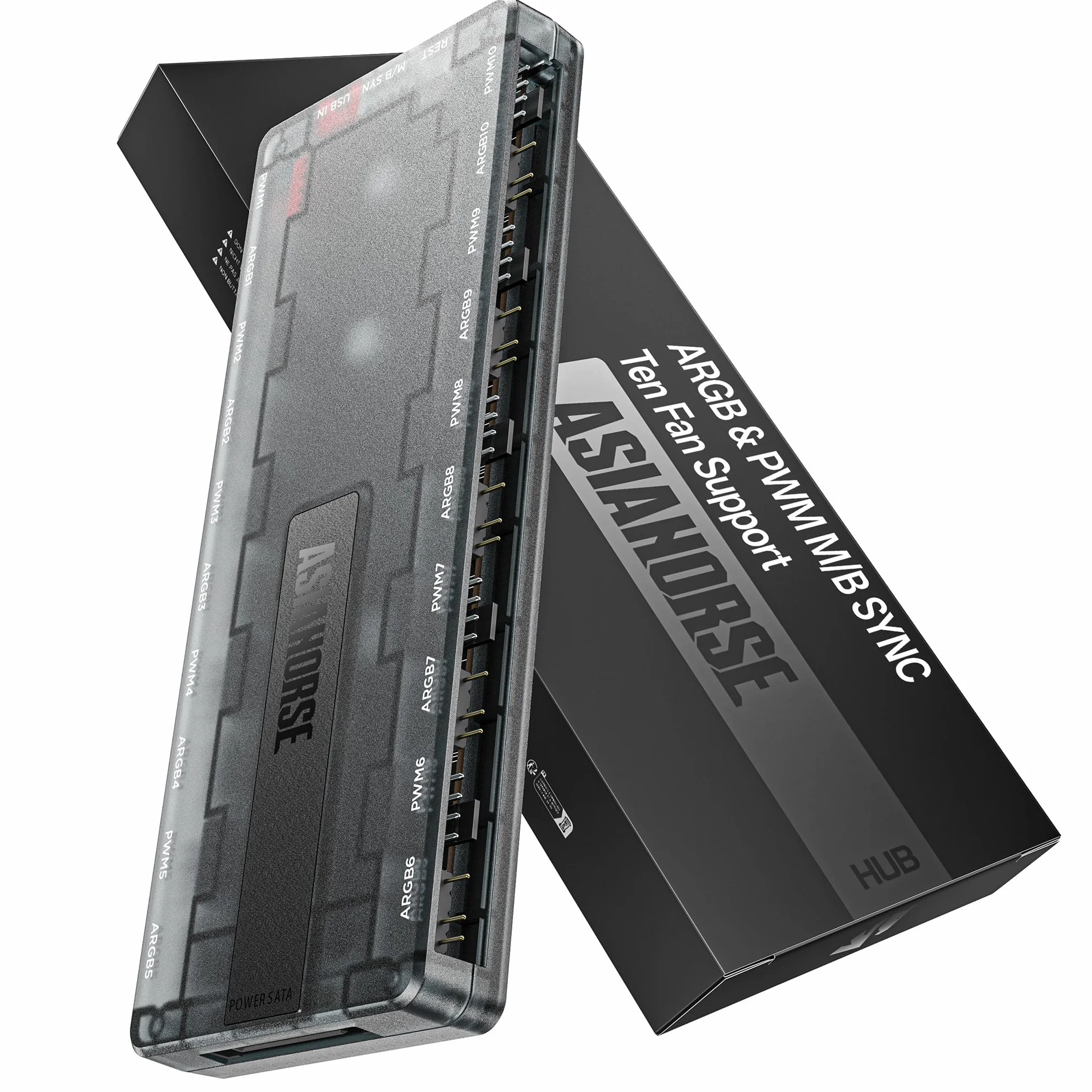 AsiaHorse UMBRA ARGB PWM Hub de ventiladores de PC, controlador de PC de 5V 3 Pin ARGB de 10 puertos con software exclusivo, detección automática de LED, modo Canvas para sincronización de pantalla