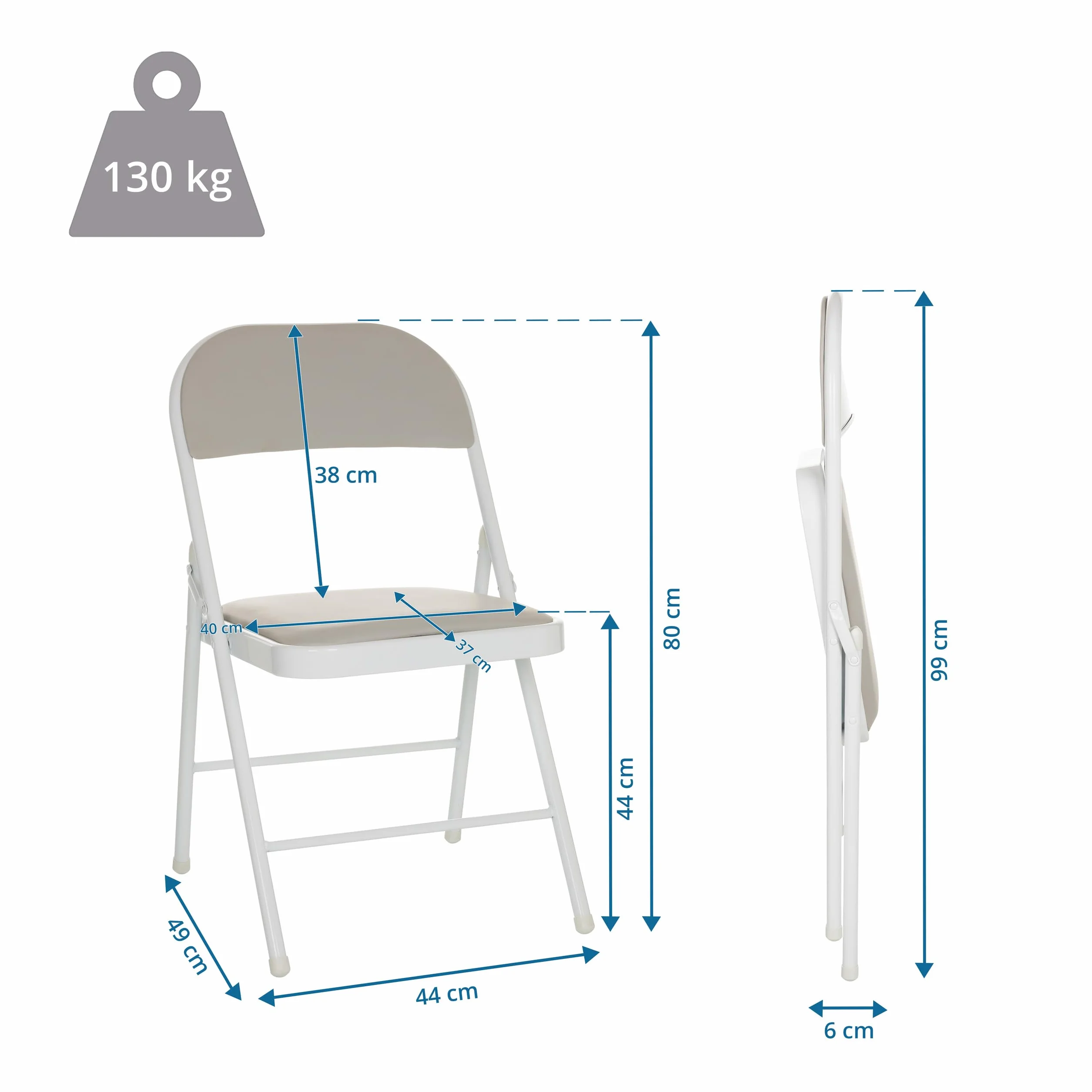 Silla Plegable Tapizada TUDELA W de Visitante Piel, 130 kg, Gris