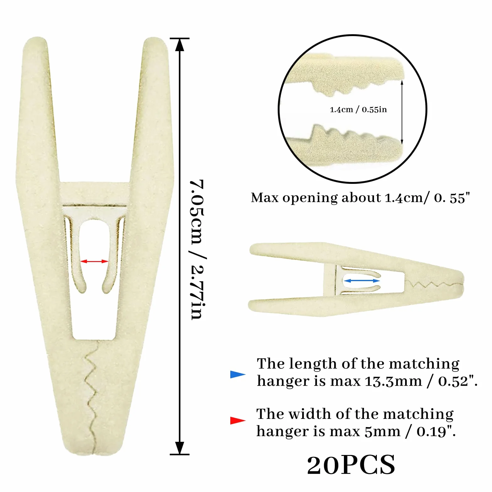 Pinzas de Terciopelo para Ropa, Antideslizantes, Fuertes, Flocados con Dedos, Beige