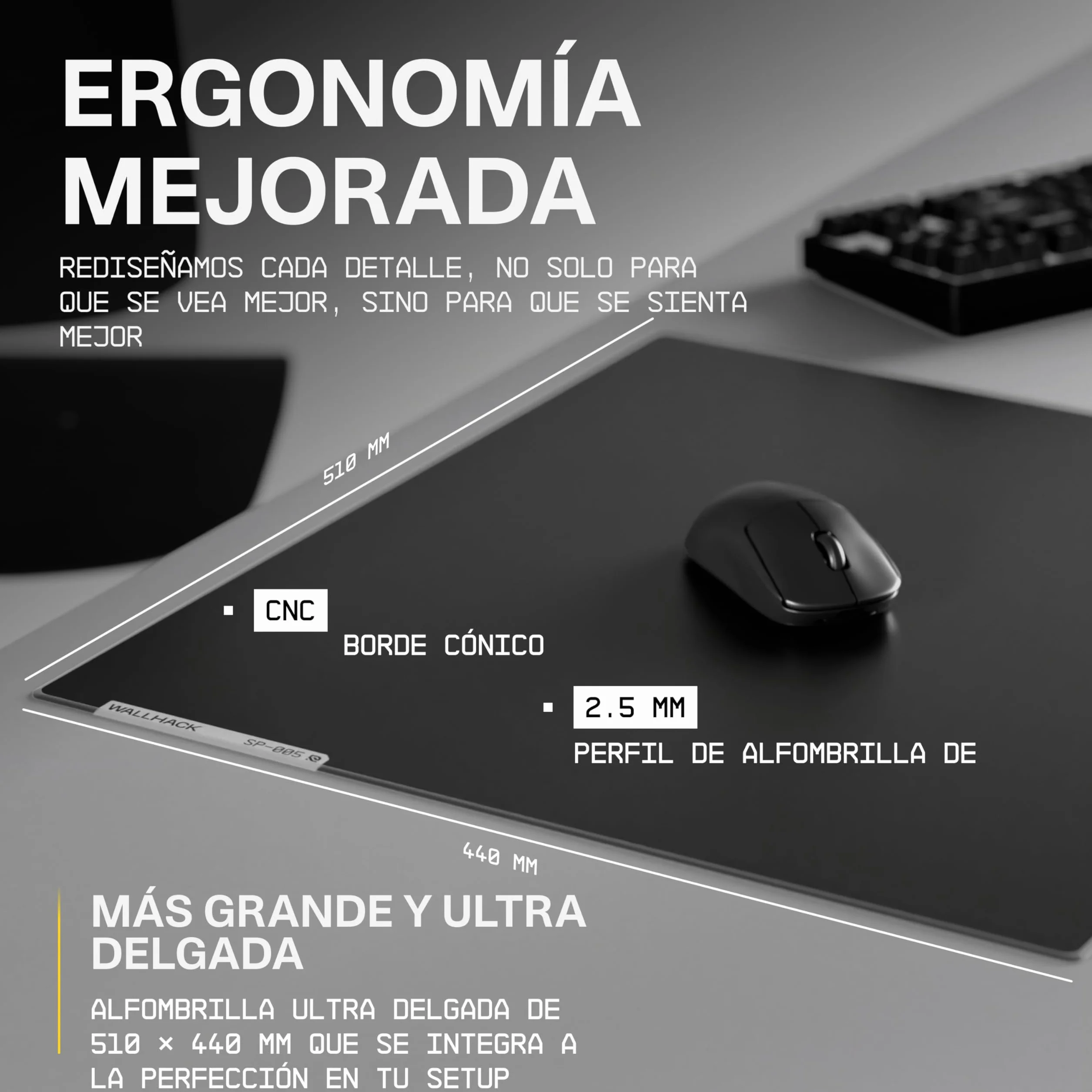 Wallhack SP-005 Alfombrilla Gaming de Cristal – Superficie Speed, Alfombrilla Grande para Esports, Deslizamiento Suave, Cristal Templado, Resistente y portátil con Estuche de Transporte | Negro