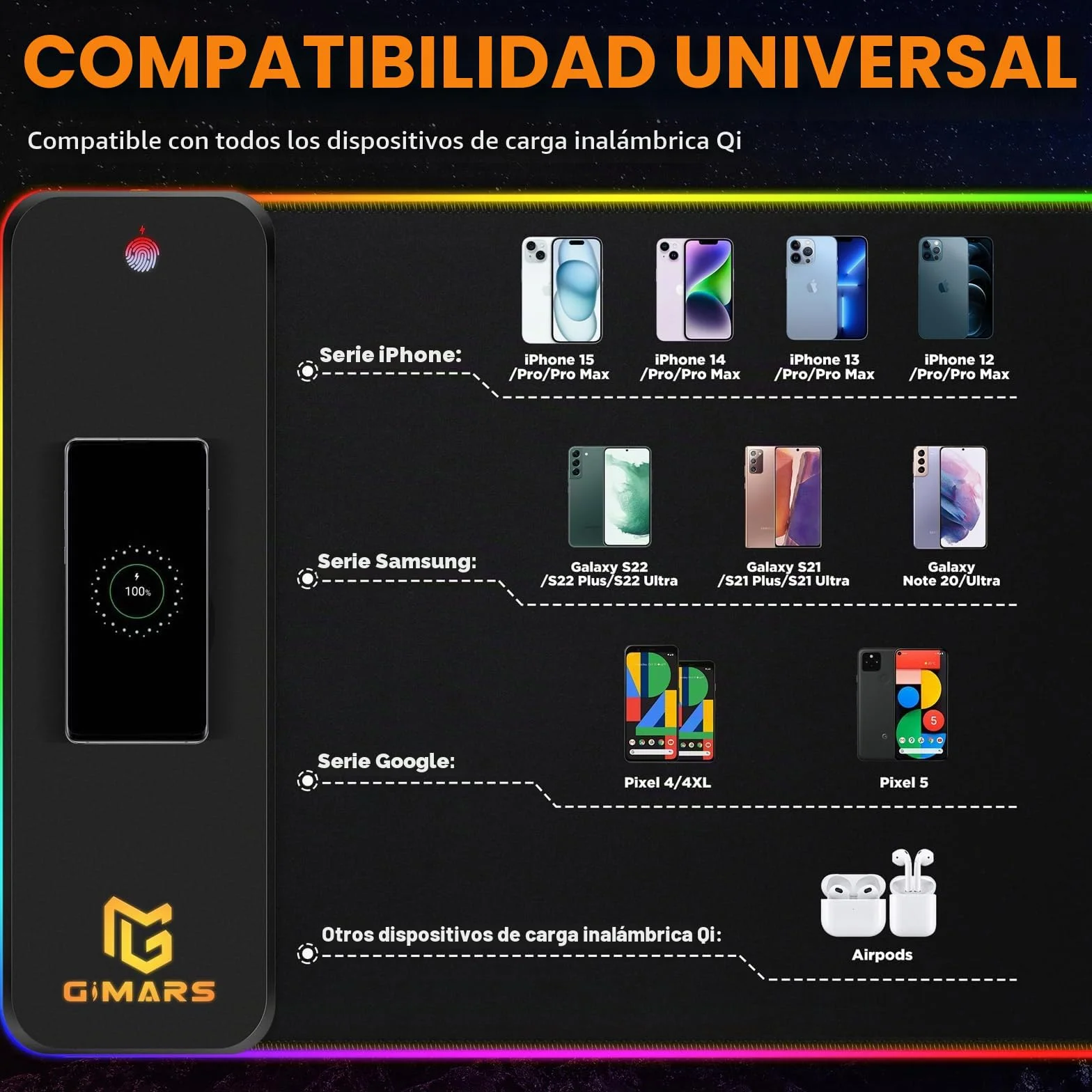 Gimars Alfombrilla Ratón Gaming RGB con 15W Carga Inalámbrica, 800×300mm Mousepad XXL con 10 Modos Iluminación LED, Tapete Rato Impermeable Base Antideslizante para Escritorio Oficina Gamer