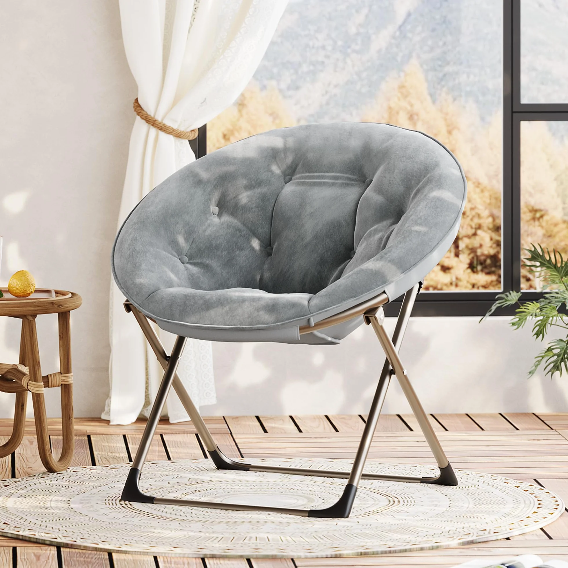 Silla Plegable Tipo Flor para Adultos con Cojín de Algodón y Estructura Metálica