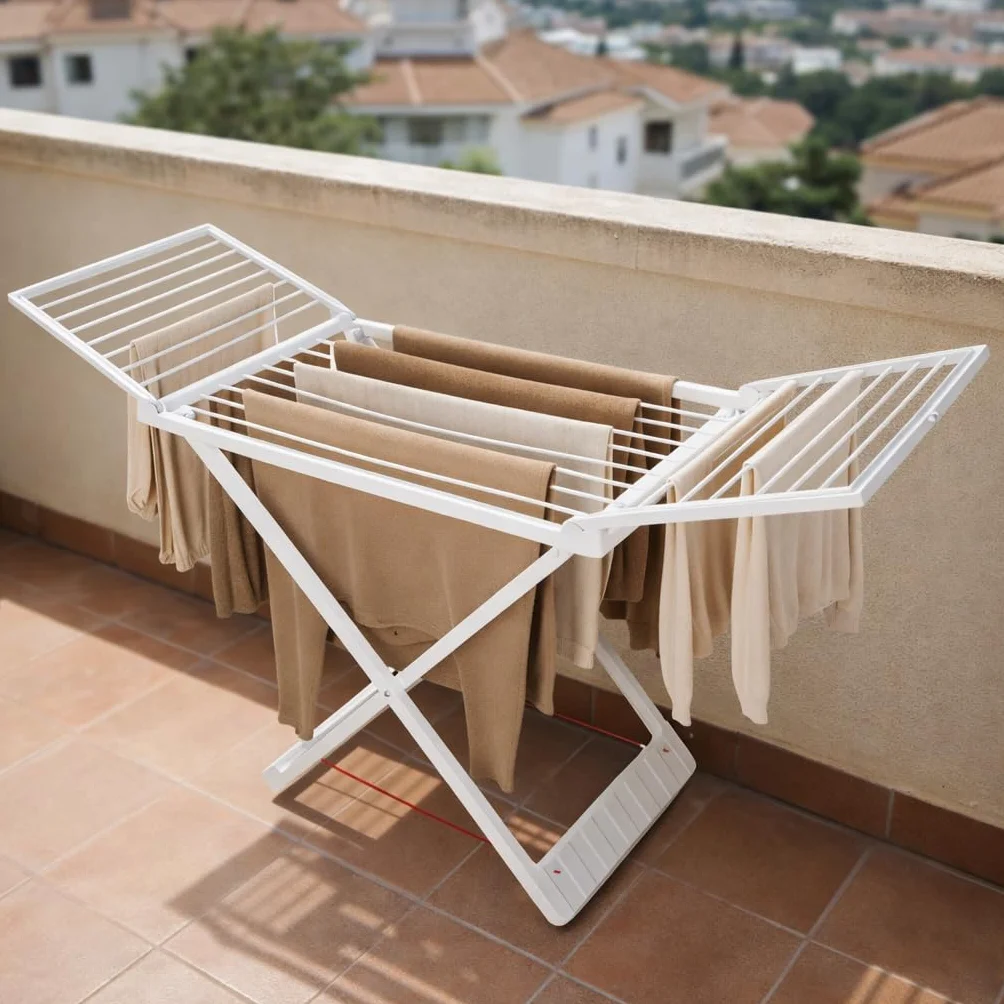 PlasticForte Tendedero Plegable Extendible 20 m para Balcón, Pinzas, Resistente Sol, Marrón