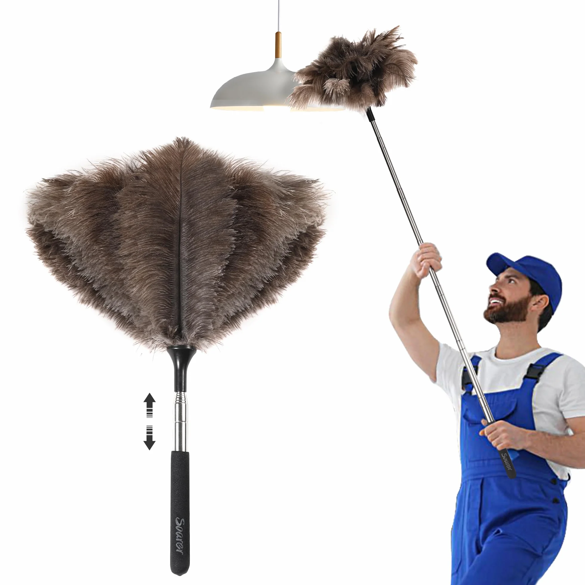 Soarer Plumero de Plumas de Avestruz Extensible 40 Pulgadas Mango Largo para Limpiar