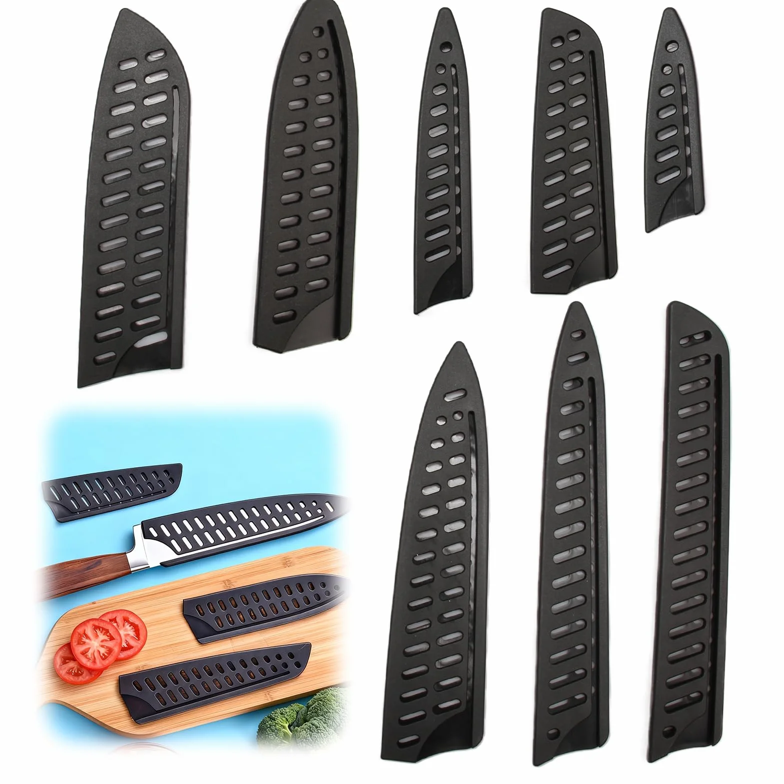 8 Piezas Funda Cuchillos, Protectora de Cuchillo, Universal Protector de Cuchilla, Varios Modelos Protectora de Cuchillo, Diseño Ahuecado, Adecuado para Varias Herramientas de Corte
