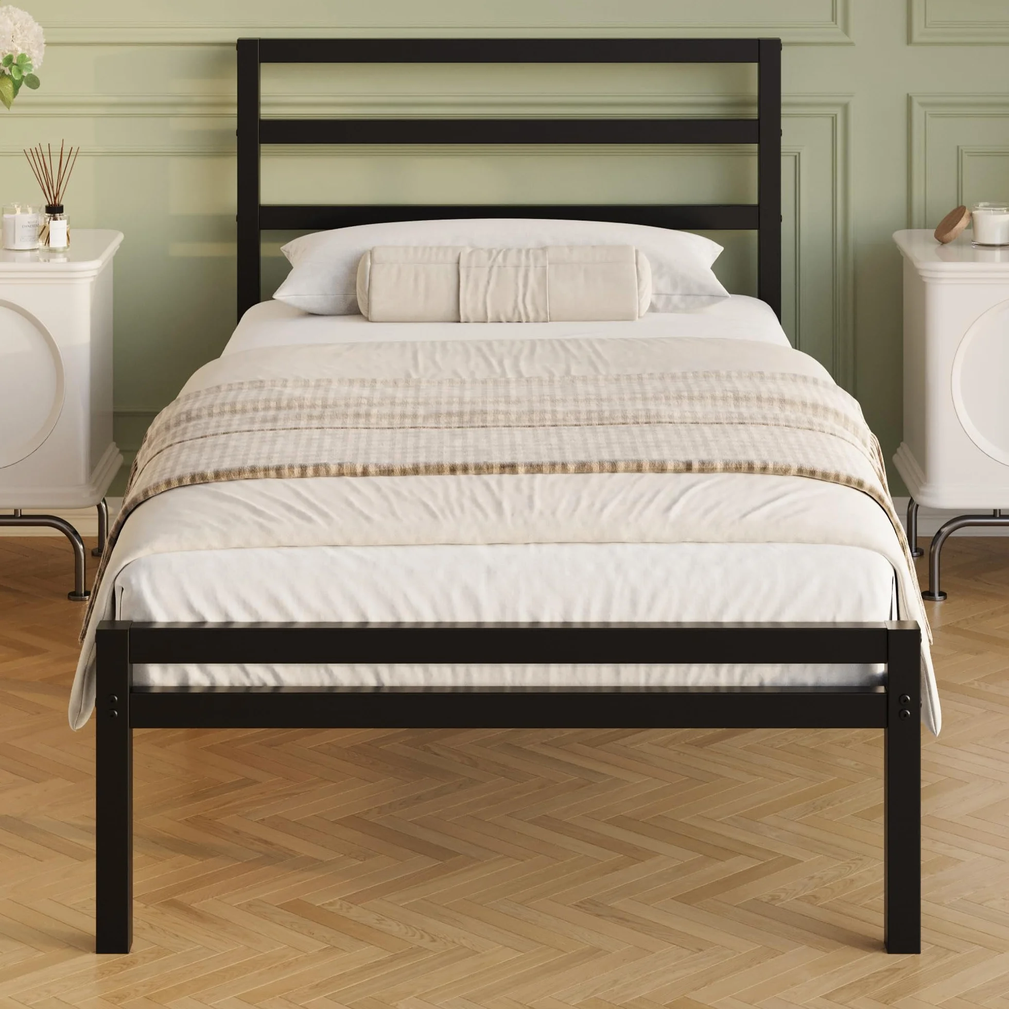Lutown-Teen Somier 90 x 190 cm con Cabecero y Piecero, Camas Individuales de Metal con Soporte de Lamas de Acero, Altura 30 cm, Espacio de Almacenamiento, Montaje Fácil, Libre de Ruidos, Negro