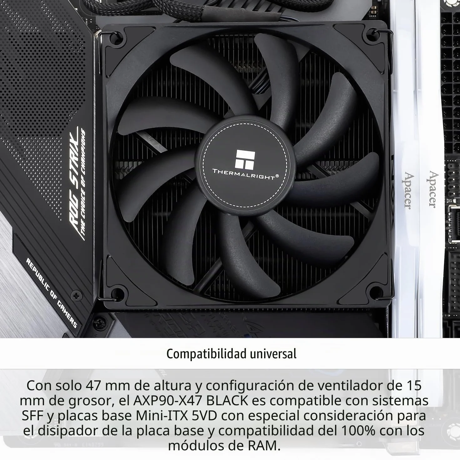 TR-Thermalright AXP90 X47 Negro Enfriador de CPU - 4 tubos de calor, ventilador silencioso de 92 mm de perfil bajo, 2700 rpm, para AMD AM4/AM5, Intel LGA1851/1700/115x/1200, enfriador para PC