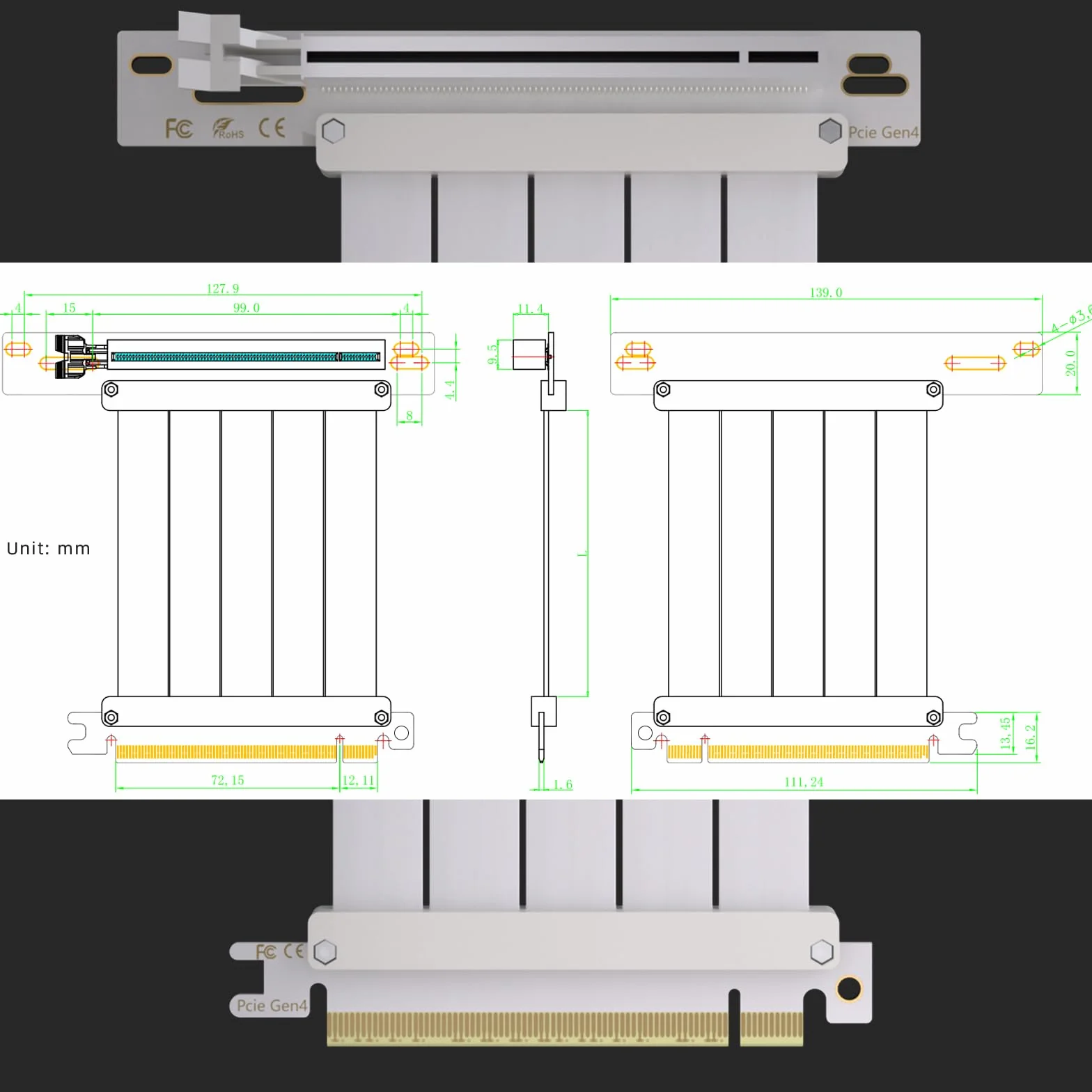 GLOTRENDS 250 mm PCIe 4.0 X16 Cable Riser de color blanco, para GPU PCIe 4.0/3.0, como las series GeForce RTX 40/30 y AMD Radeon RX7000/RX6000, etc.