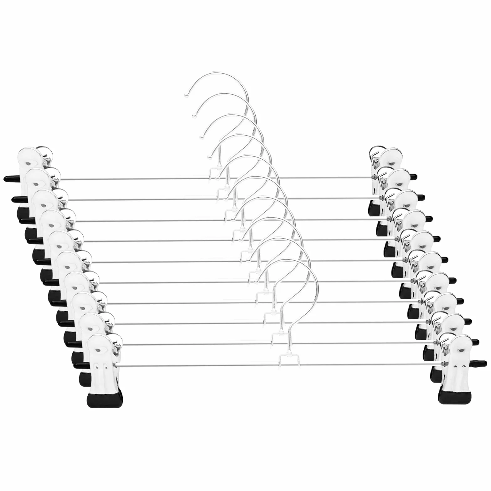 Fousenuk 10 Pcs Perchas para Pantalones 30cm, Metal Perchas con Pinzas Clips Antideslizantes, Revestimiento de Metal Cromado para Pantalones Shorts Faldas Calcetines y Ropa Interior, Ahorra Espacio