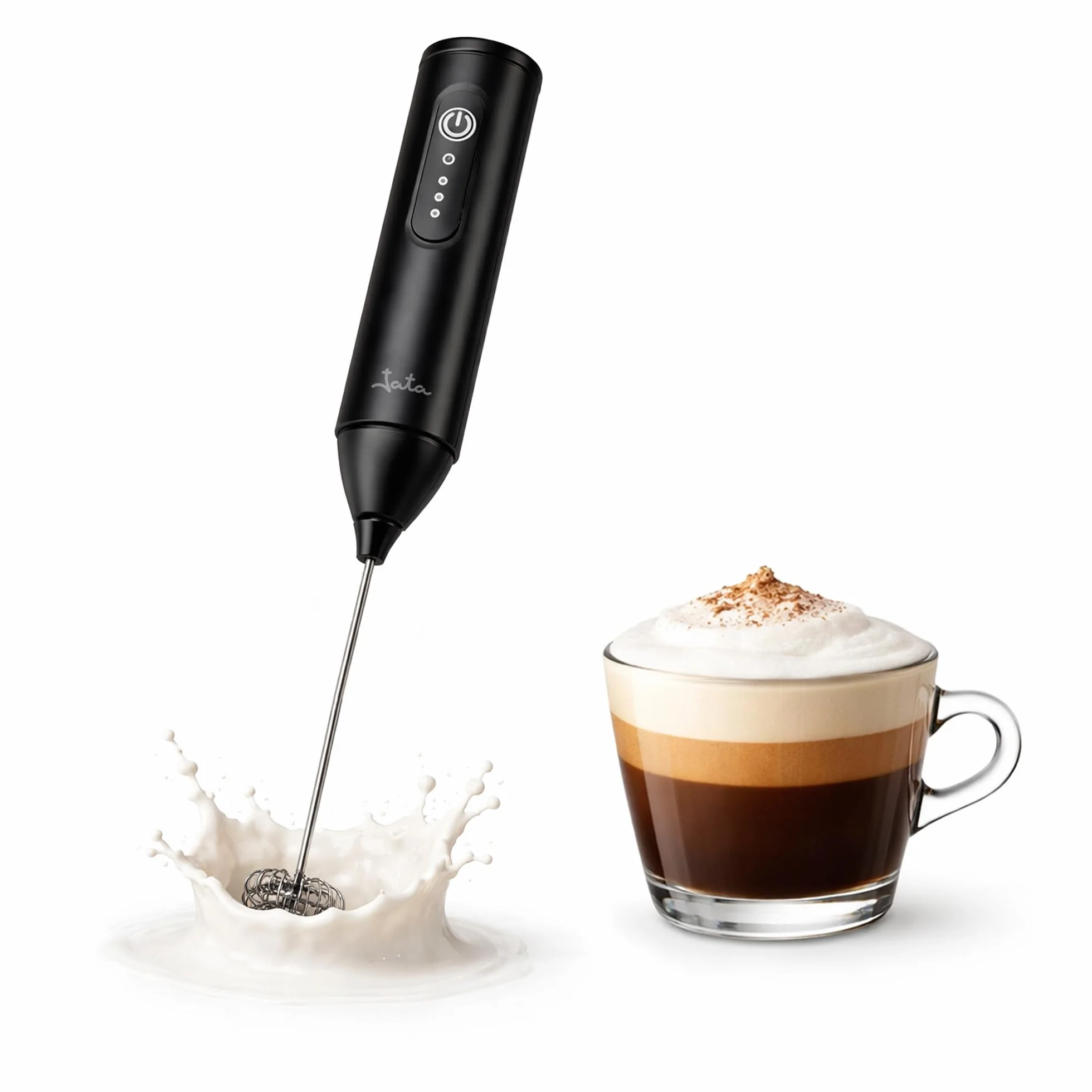 JATA JEES5504 - Espumador de Leche Eléctrico de Mano Recargable USB-C, Batidor de Leche con 3 Velocidades, Espuma para Café, Cappuccino y Latte, Varilla de Acero Inoxidable, Batería de Litio