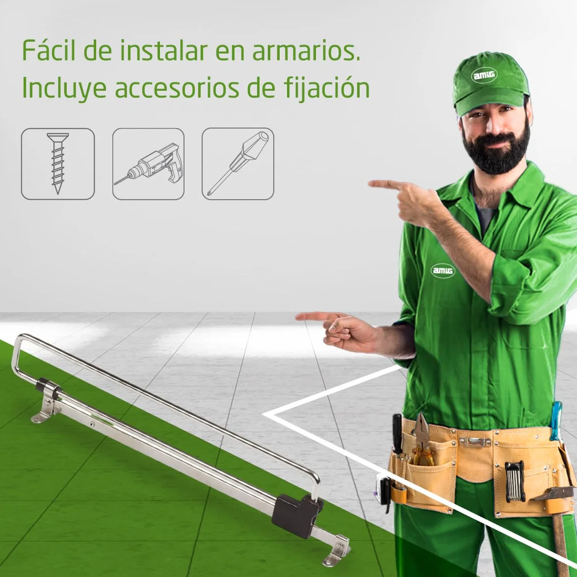 Amig Cuelgaperchas Extraíble 350 mm Acero Colgador Extensible para Ropa Armarios Plateado