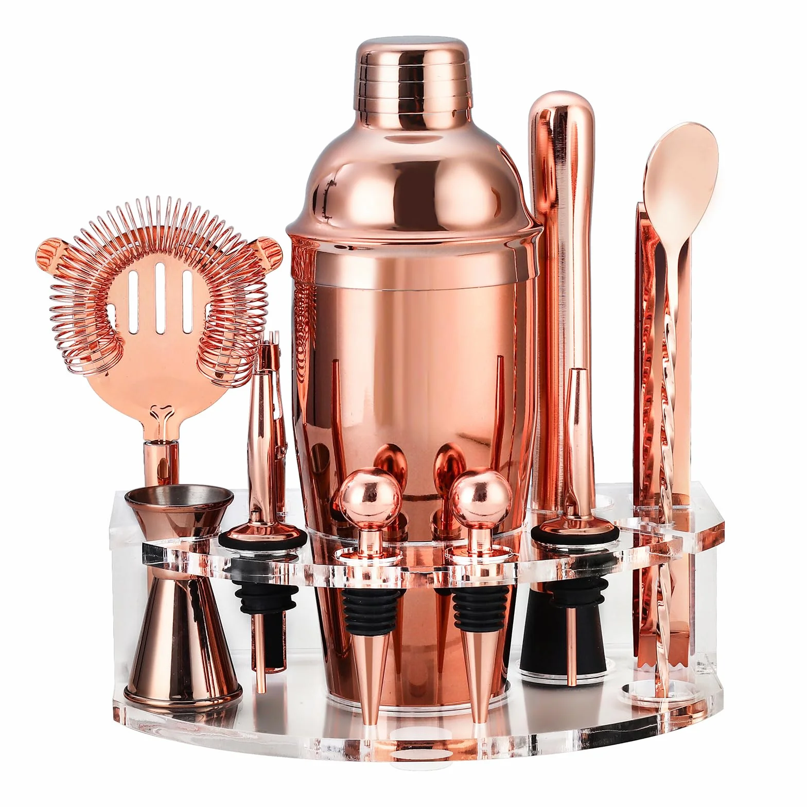 Juego de Coctelera de Acero Inoxidable con 12 Piezas, Kit de Bar Profesional (Oro Rosa)