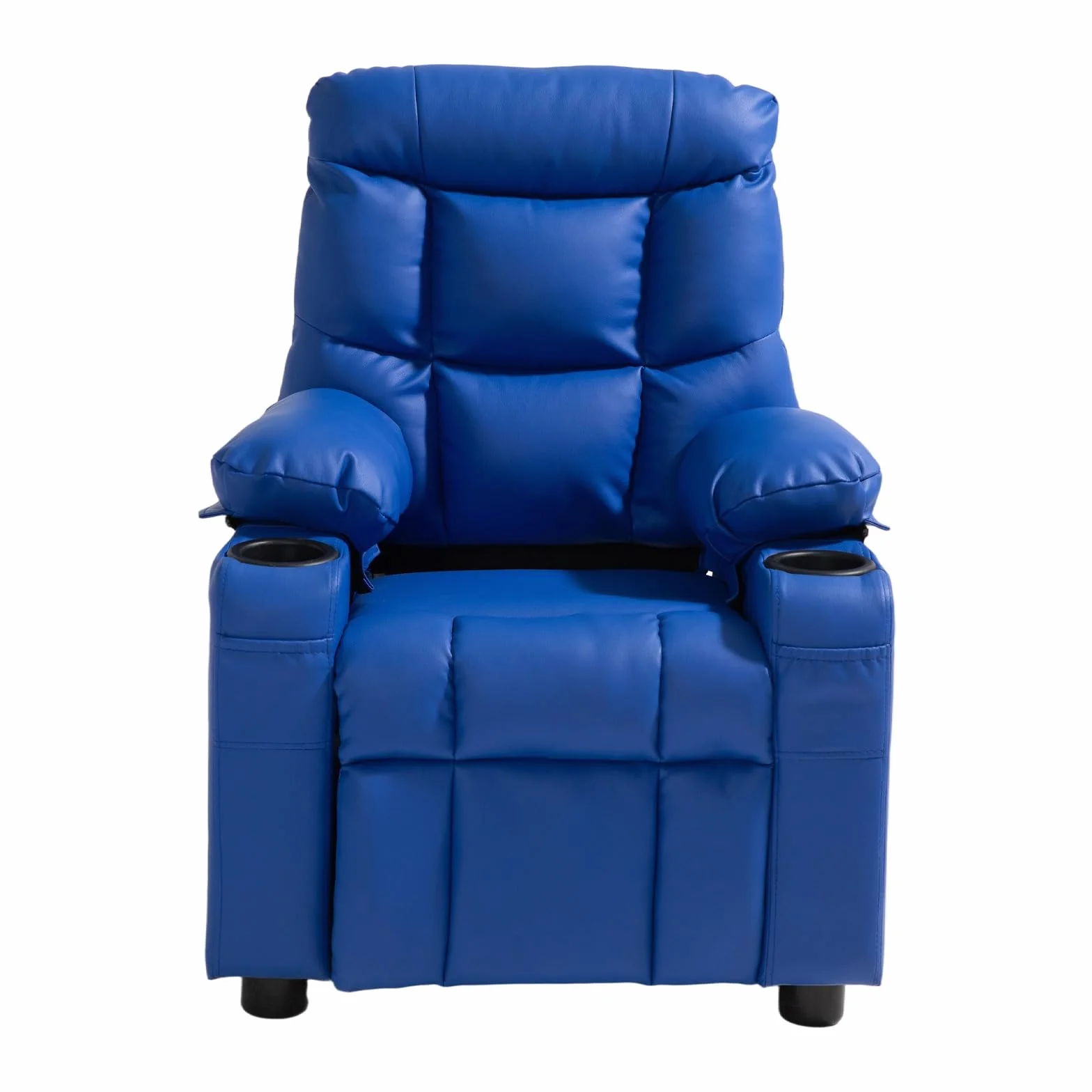 VEVOR Sillón Relax Reclinable para Niños, Sofá Infantil, Respaldo Ajustable 107°-126°, 2 Portavasos, 4 Bolsillos, Reposapiés, Cuero Sintético, Azul