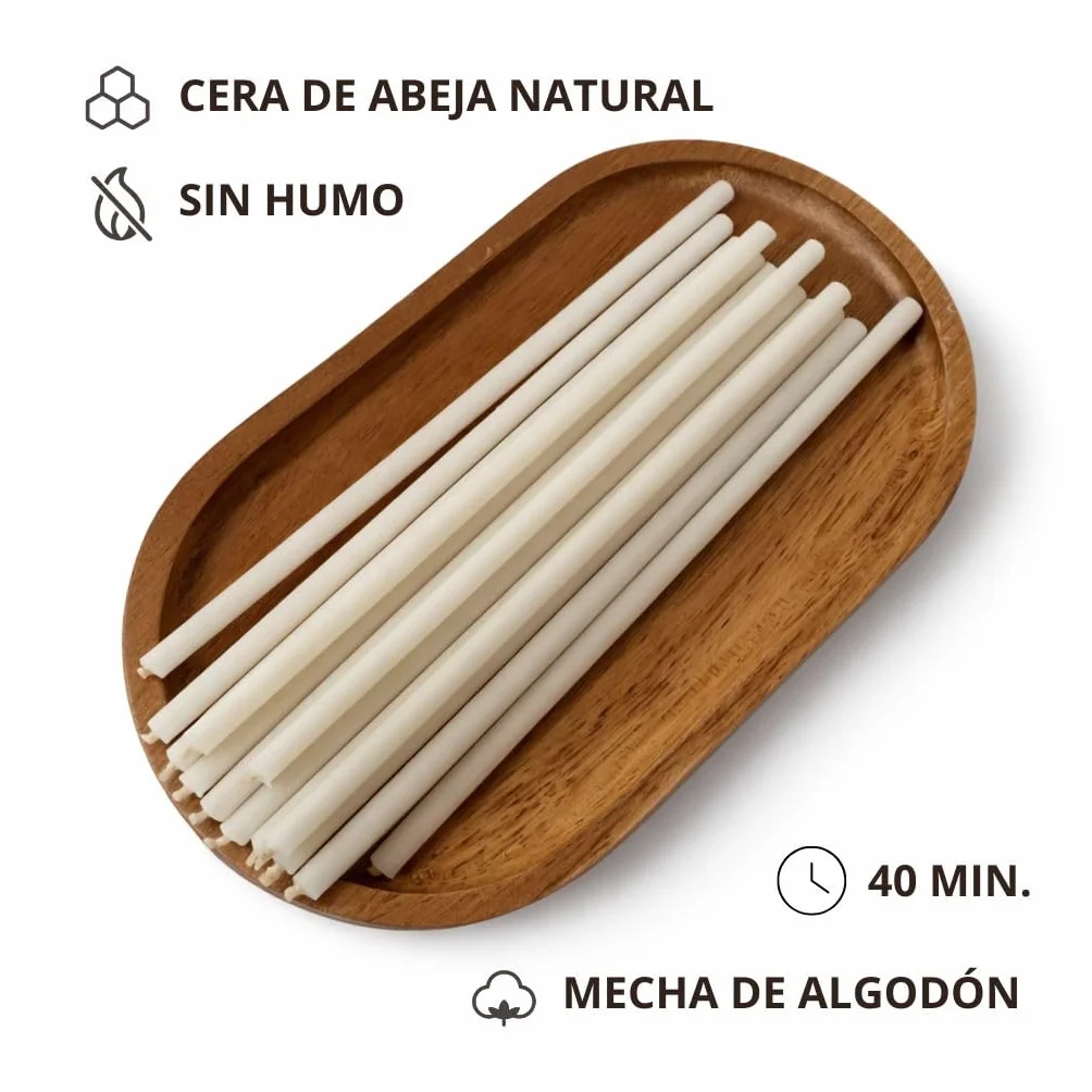 Velas Finas Blancas de Cera de Abeja Natural 16 cm x 0,5 cm CanBee Sin Humo 40 Min