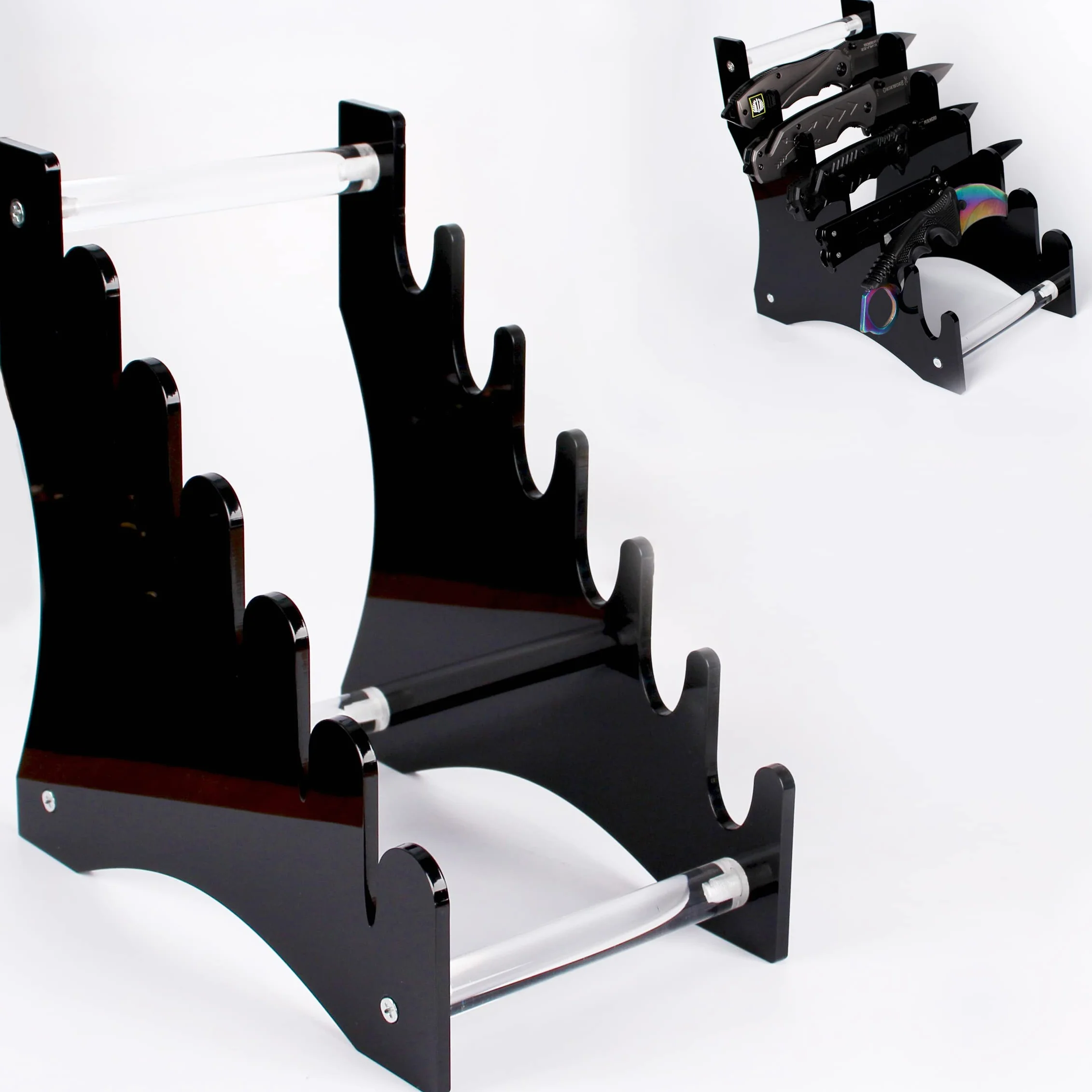 WANLIAN Soporte para cuchillos de caza con hoja fija, soporte de mesa de acrílico, capacidad para 6 cuchillos (negro)