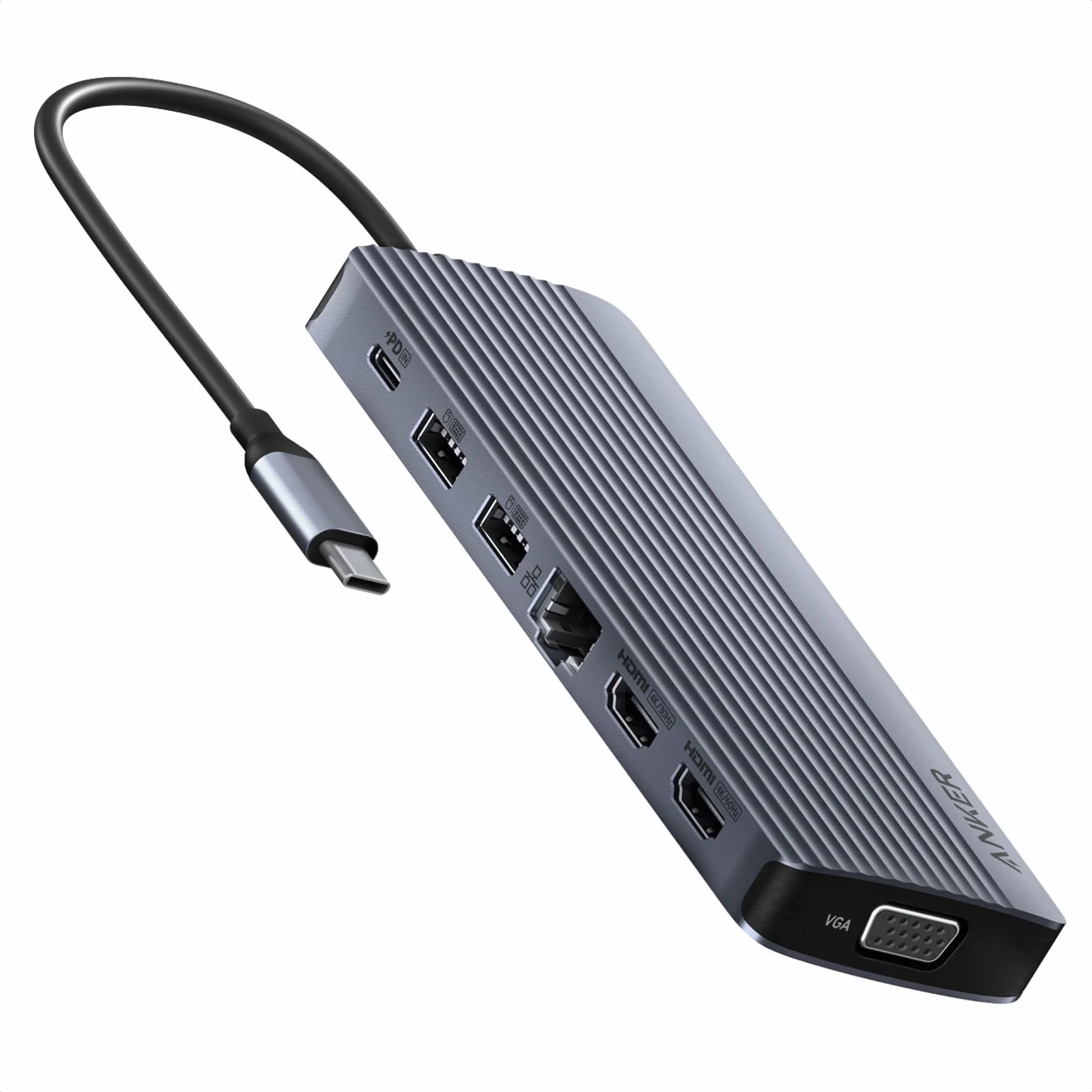 Anker Hub USB C 14 en 1, Triple Pantalla, HDMI 4K 60 Hz, 100 W | USB C y USB A de 5 Gbps para MacBook, Lenovo, DELL XPS y portátiles HP. Cargador no incluido