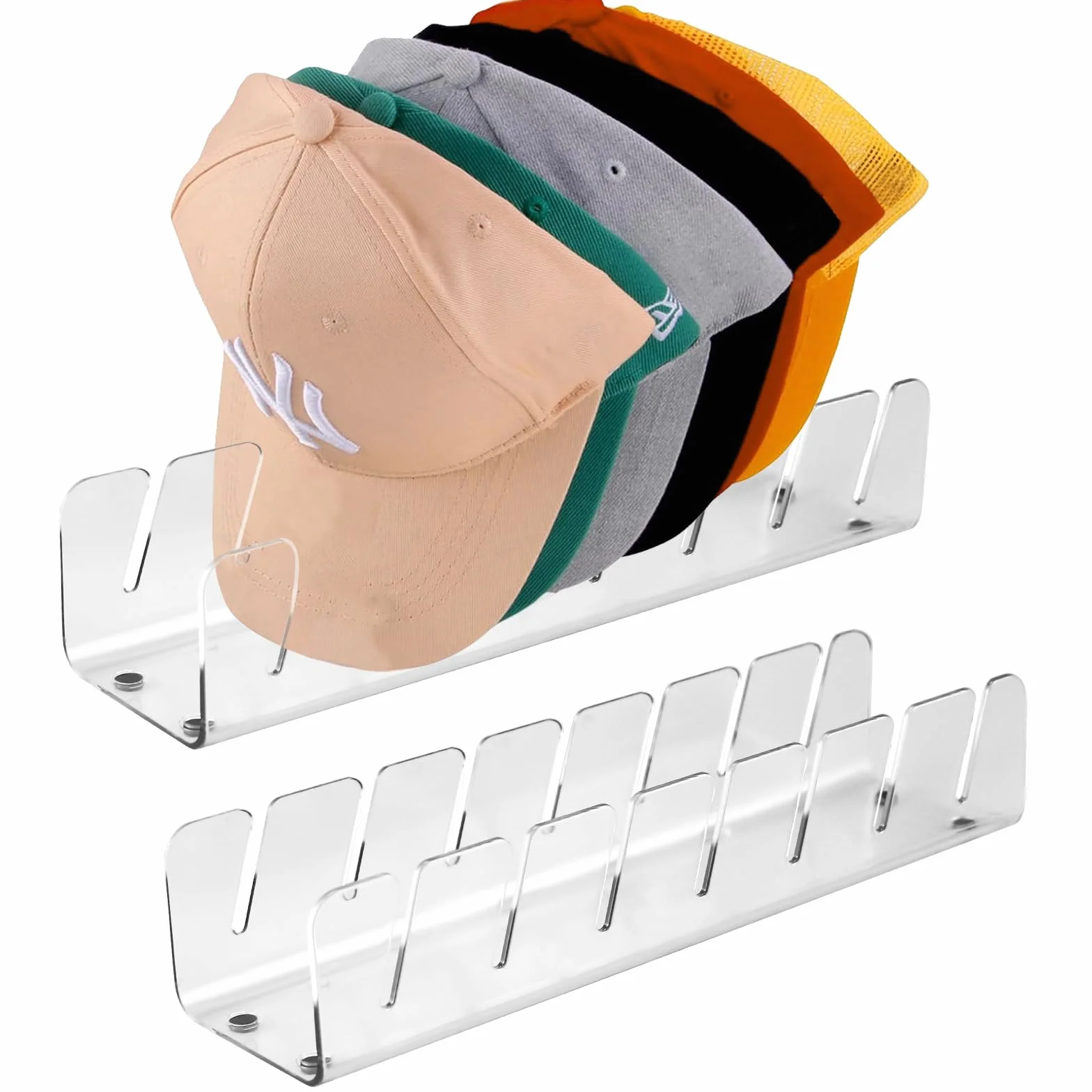 Organizador Gorras 2 Piezas, Organizador de Gorras para 14 Gorras de Béisbol, Soporte Gorras Autoportante sin Instalación, Solución Compacta para Estantes y Mesas