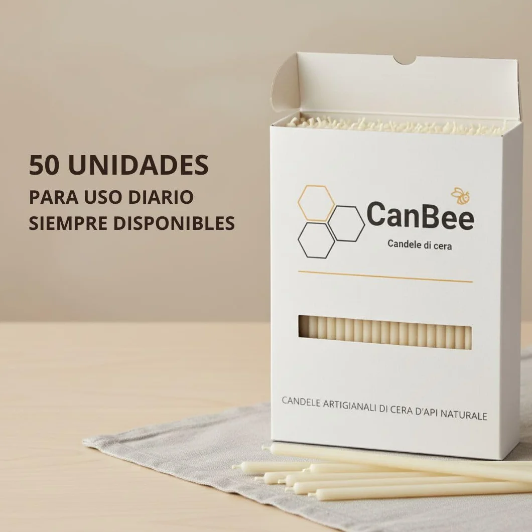 Velas Finas Blancas de Cera de Abeja Natural 16 cm x 0,5 cm CanBee Sin Humo 40 Min