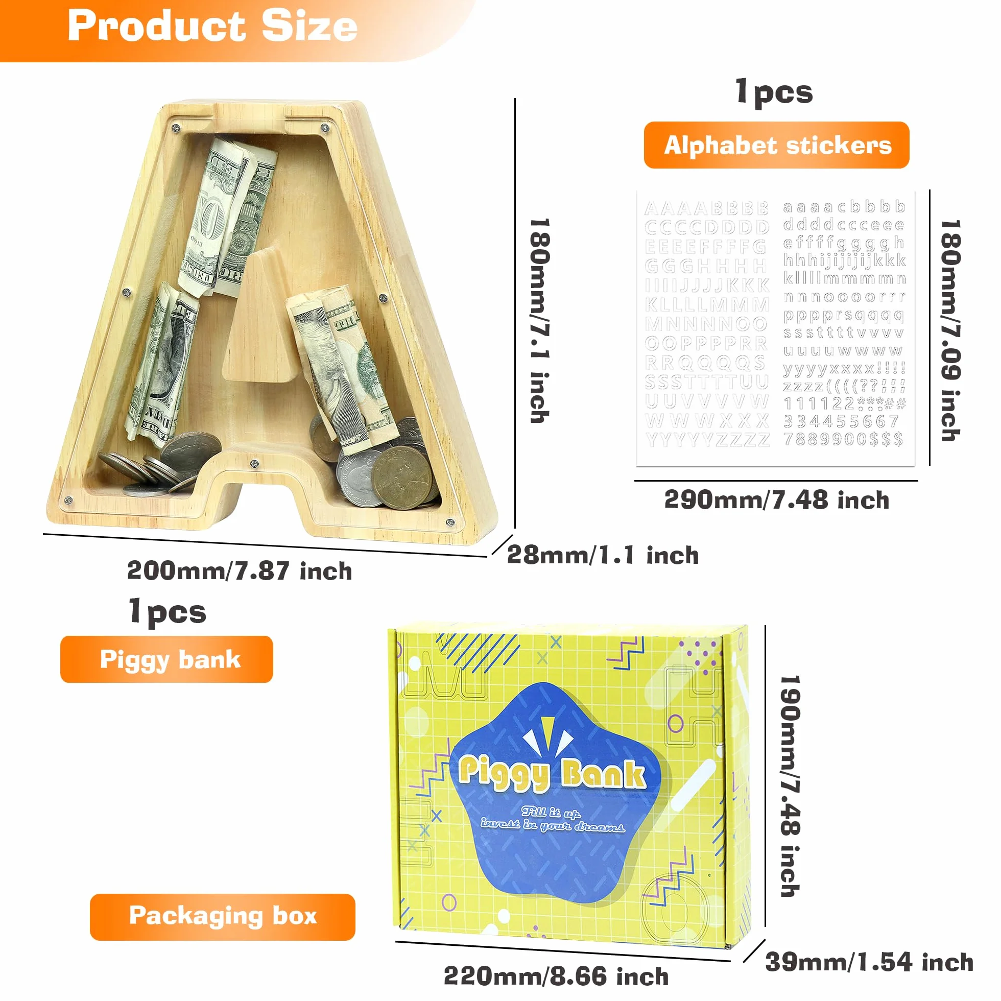 Hucha de Madera Personalizada con Letras A-Z para Niños, Regalo Creativo