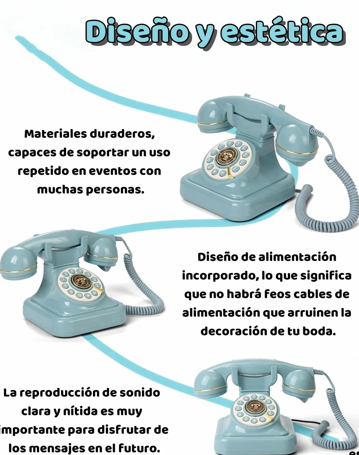 RetroVox Libro de visitas de Audio para Bodas con Forma de teléfono Azul