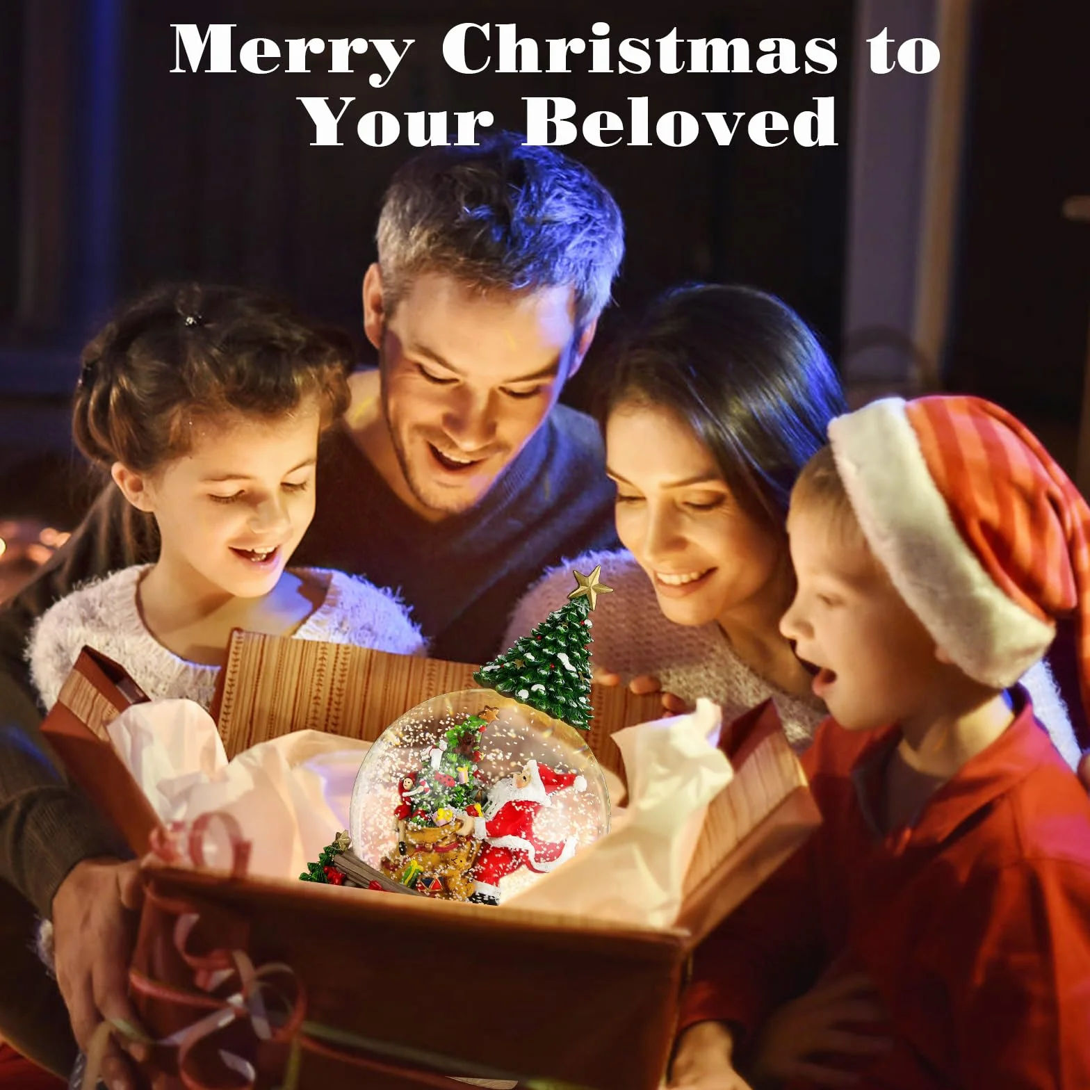 Lewondr Globo de Nieve Navideño, Caja de Música Eléctrica Reno con Chimenea y Papá Noel, Decoración de Navidad