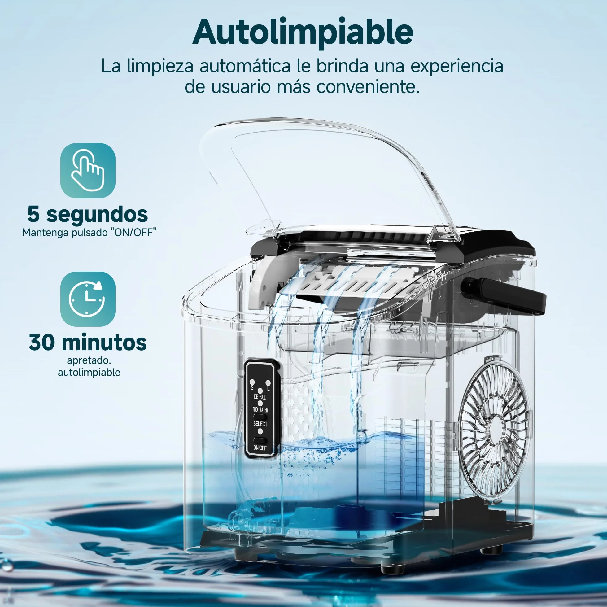 EUHOMY Máquina de Hielo 12Kg/24H 2 Tamaños de Hielo Autolimpiable con Asa y Cesta Plata