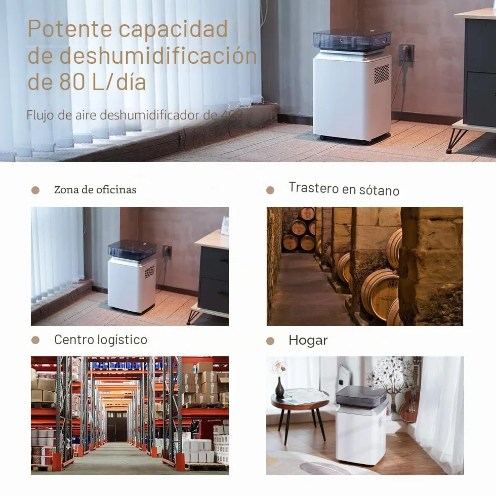 Kalopsia Deshumidificador Eléctrico 80L/Día Automático 8L Bomba 5M Silencioso 46dB 170m² Secado Ropa