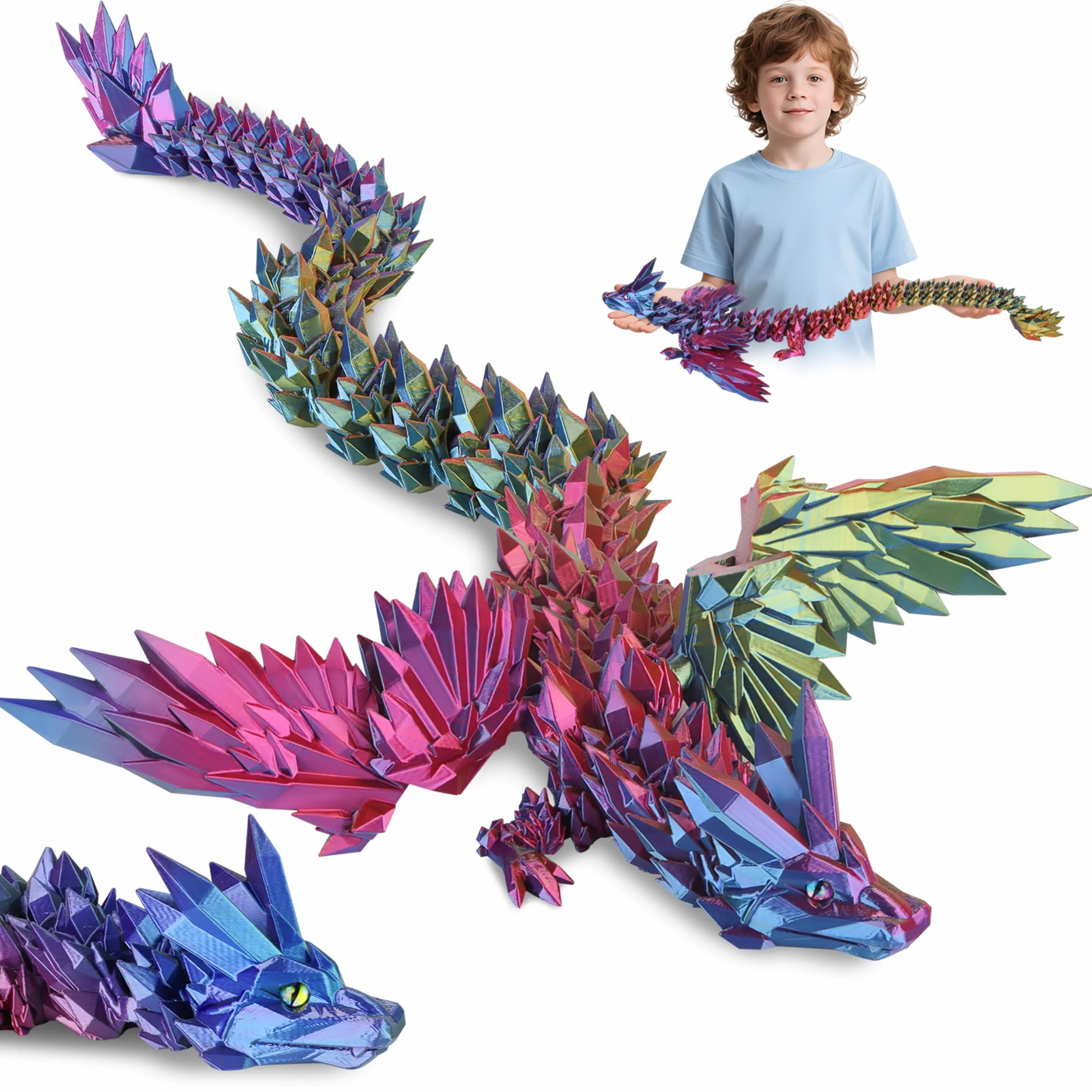 Dragón Impreso en 3D 60cm Articulado Flexible Alado Decoración Hogar Juguete Escritorio Navidad Easter Cumpleaños