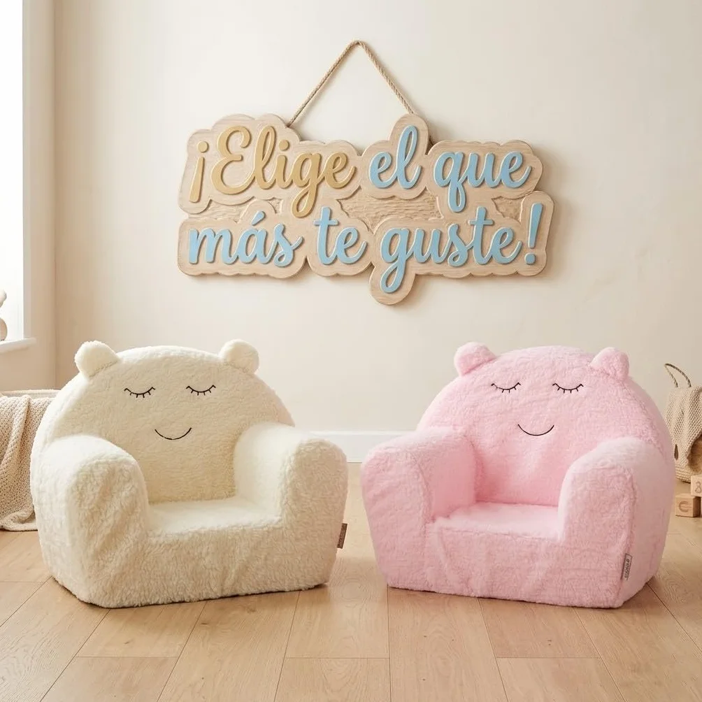 Creaciones Llopis Sillón Infantil Acolchado para Niños y Niñas - Borreguillo Amarillo - Fabricado en España